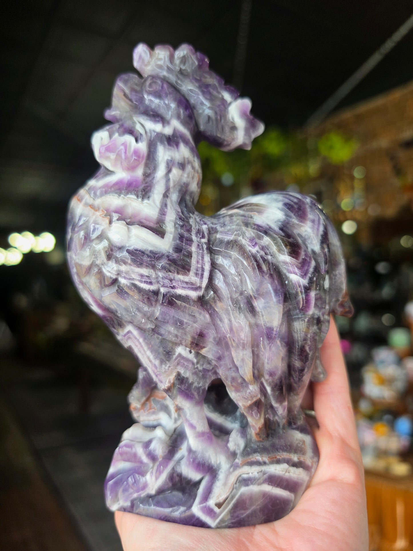 Dream Amethyst Rooster Carving