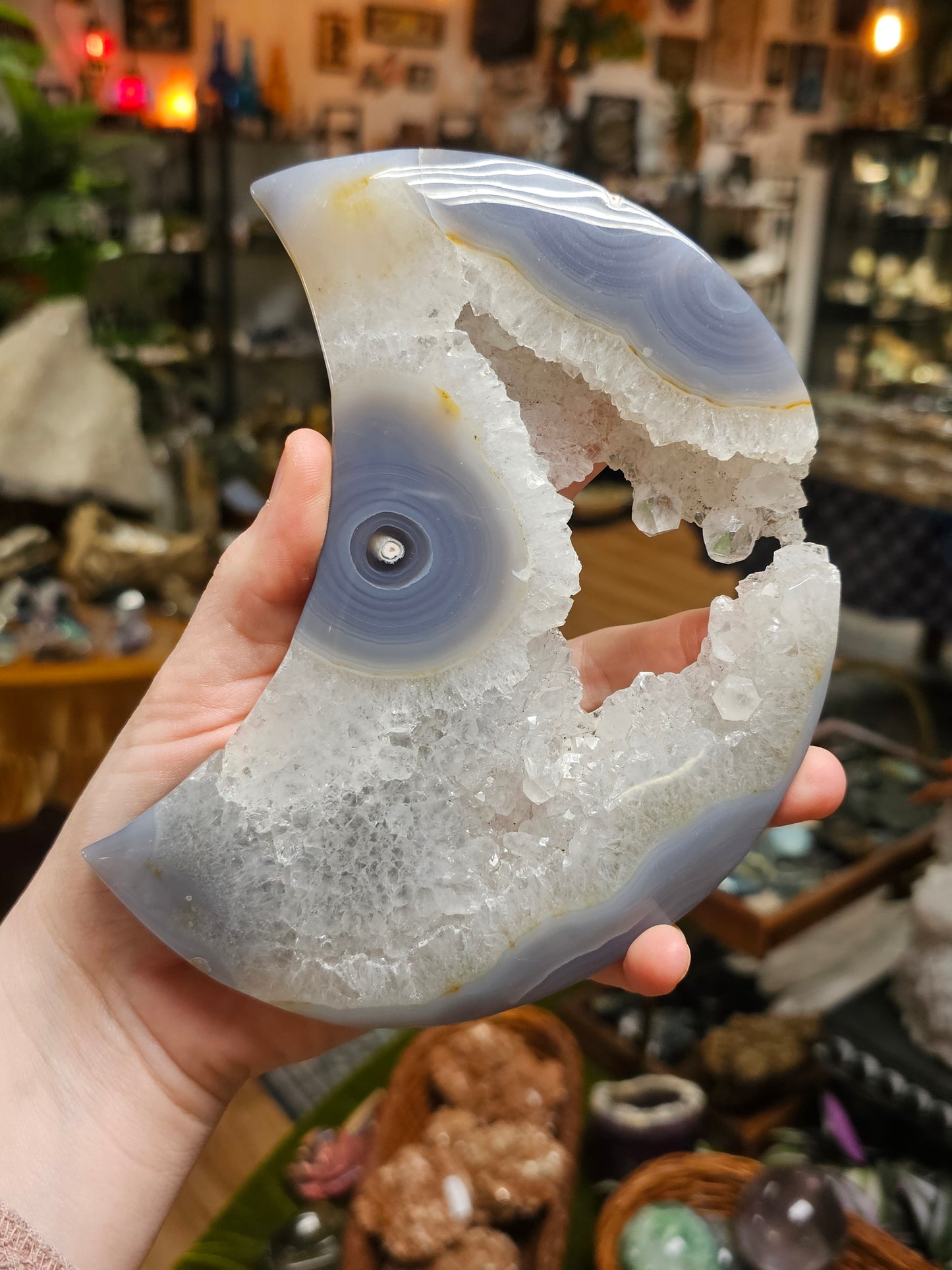 Druzy Agate Moon Carving w/ stand