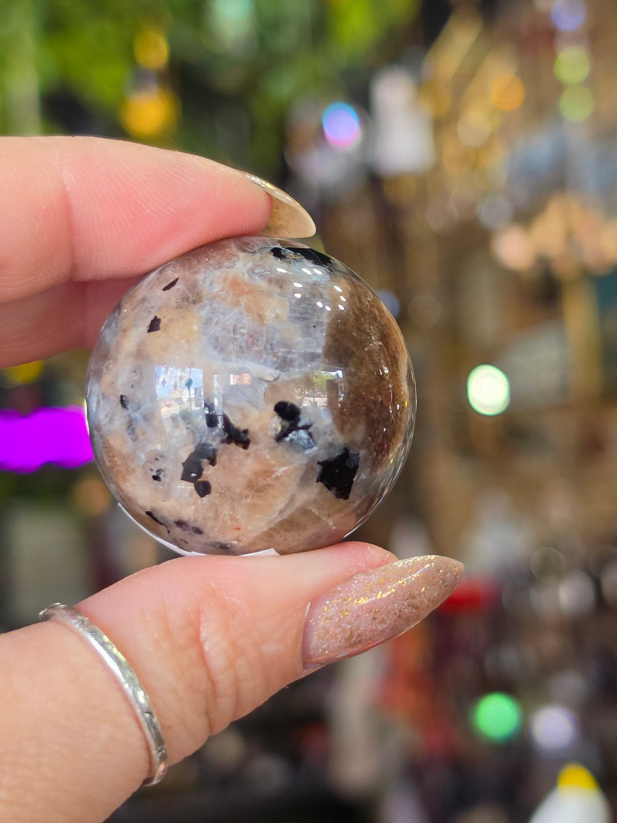 Larvikite and Sunstone Sphere