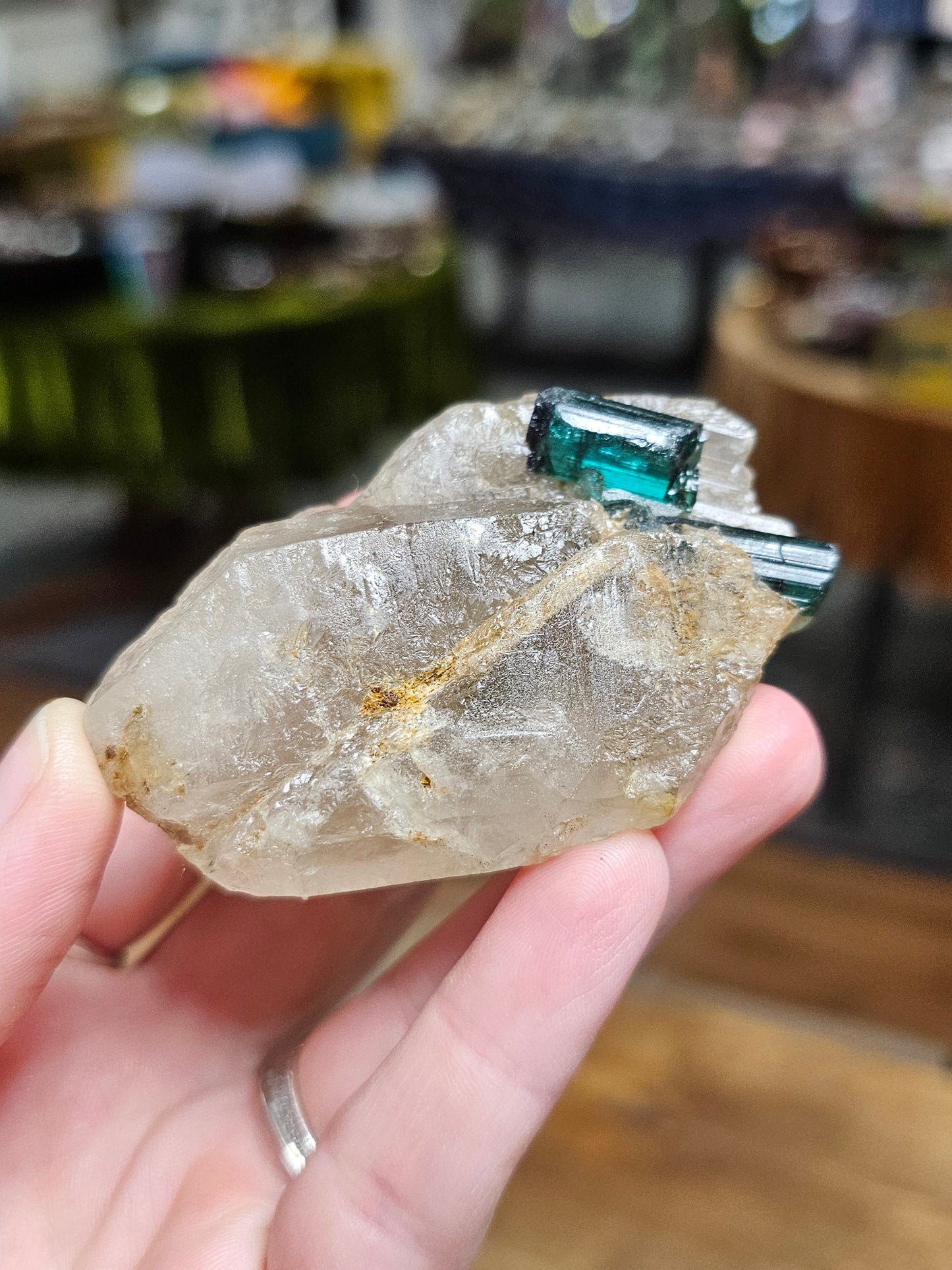 Indicolite on Smoky Quartz