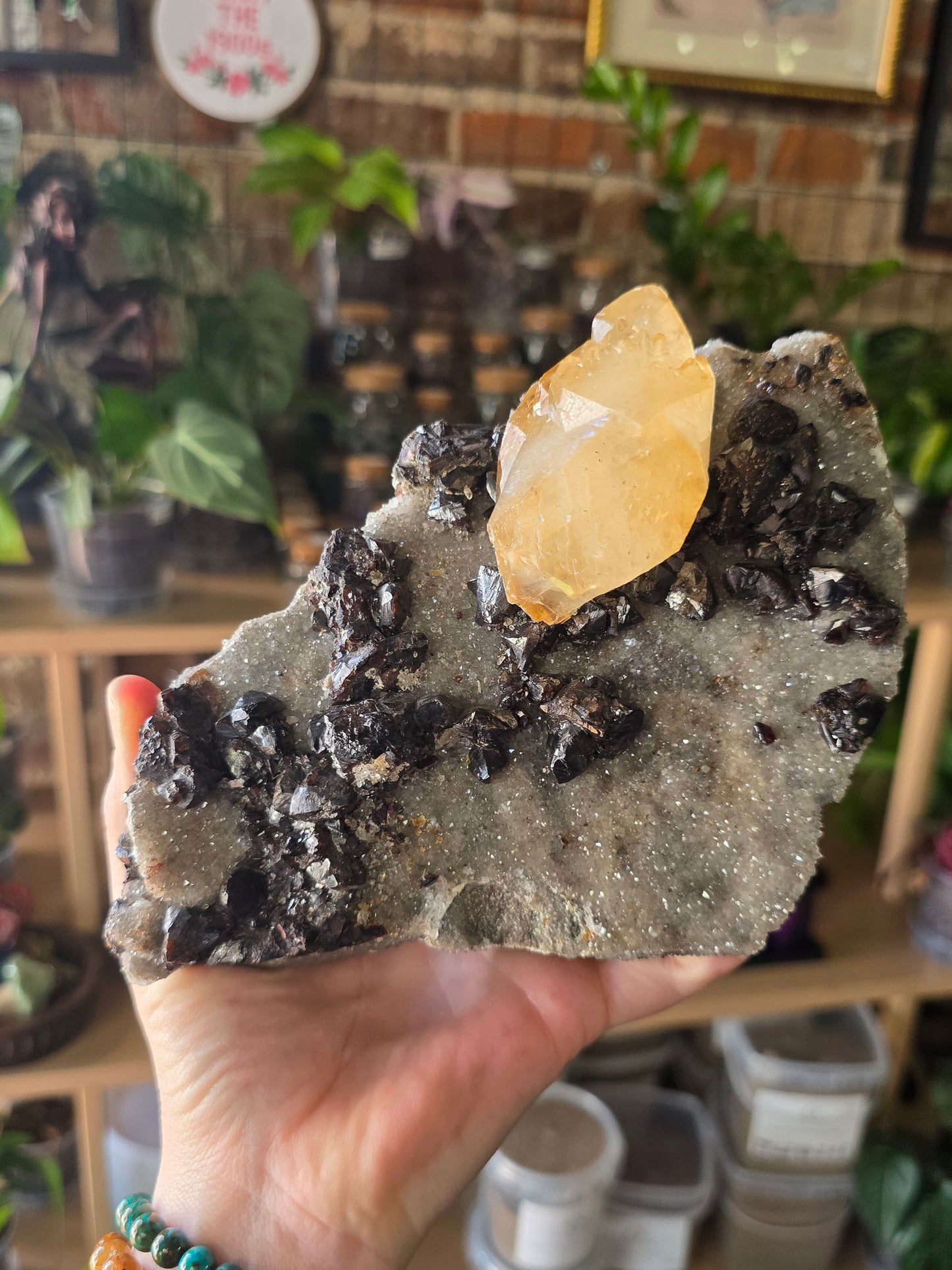 Calcite and Sphalerite on Druzy Quartz