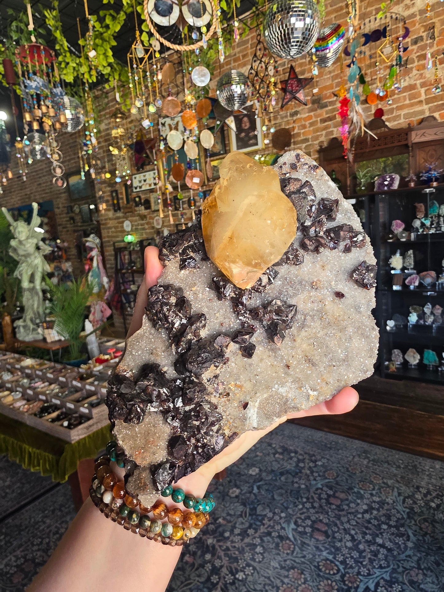 Calcite and Sphalerite on Druzy Quartz
