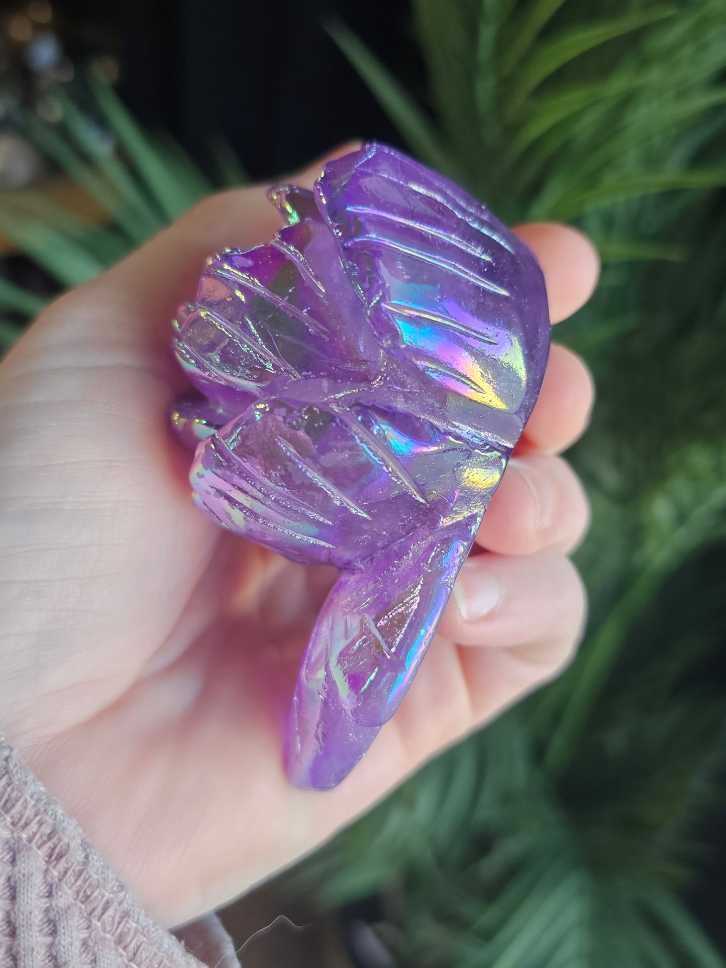 Aura Coated Amethyst Rose Bud Carving