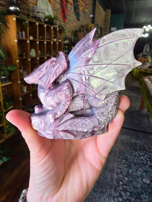 Gem Lepidolite Dragon Carving