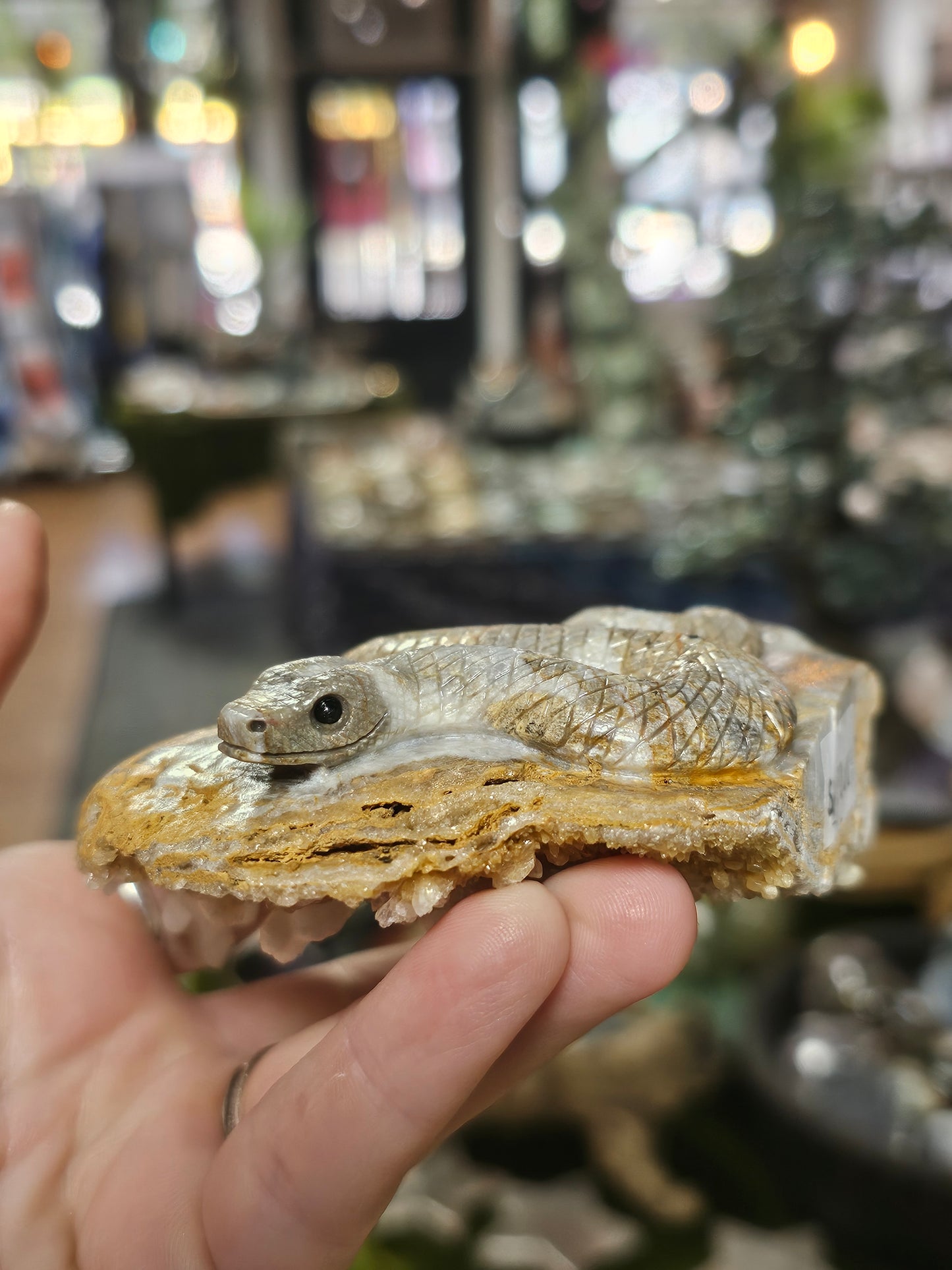 Aragonite Snake Carving