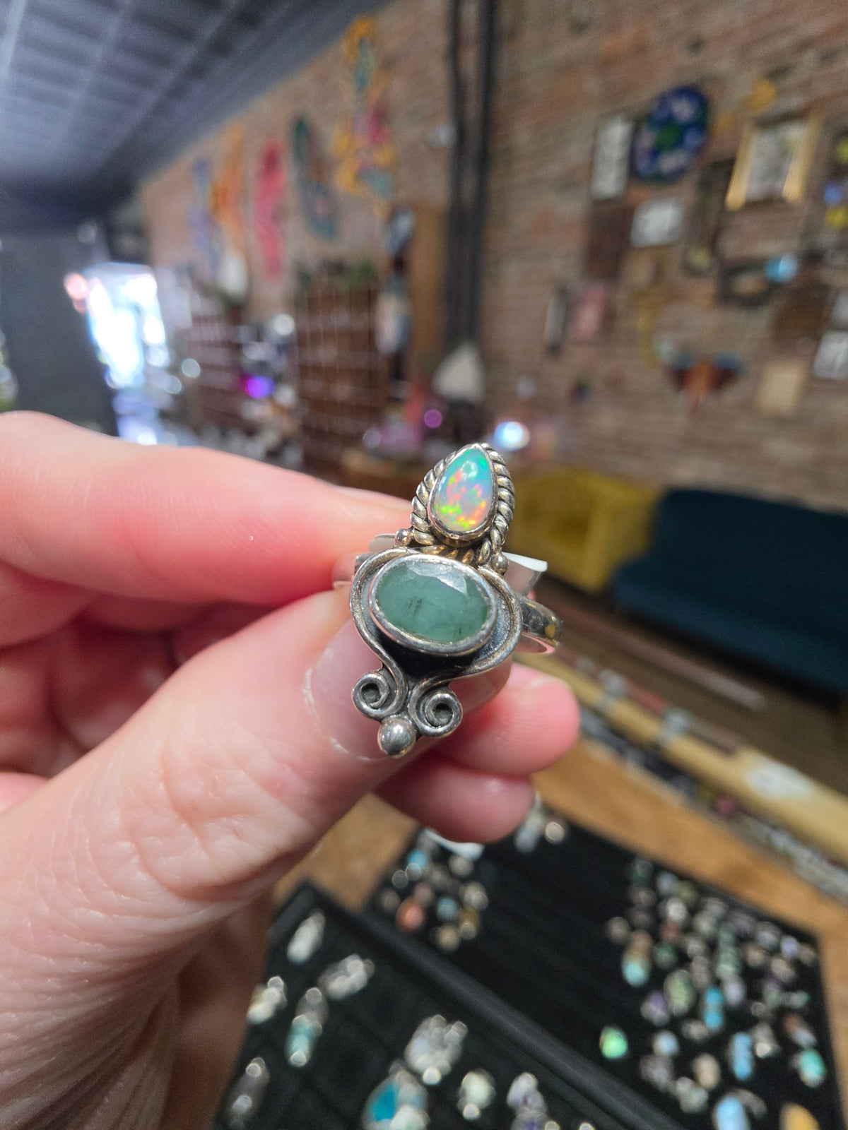 Size 6 Emerald and Ethiopian Opal Ring