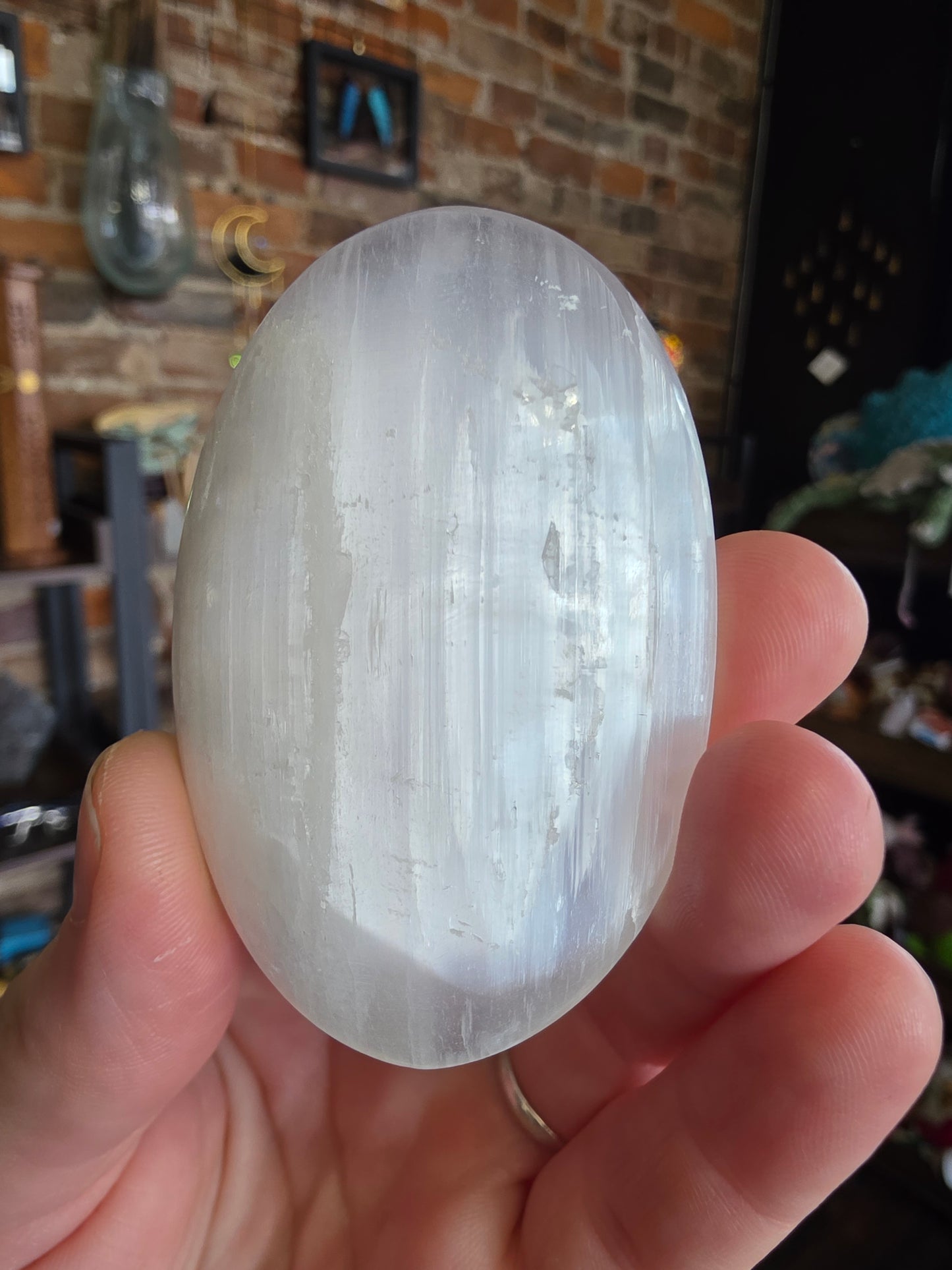 Satin Spar Palm Stone