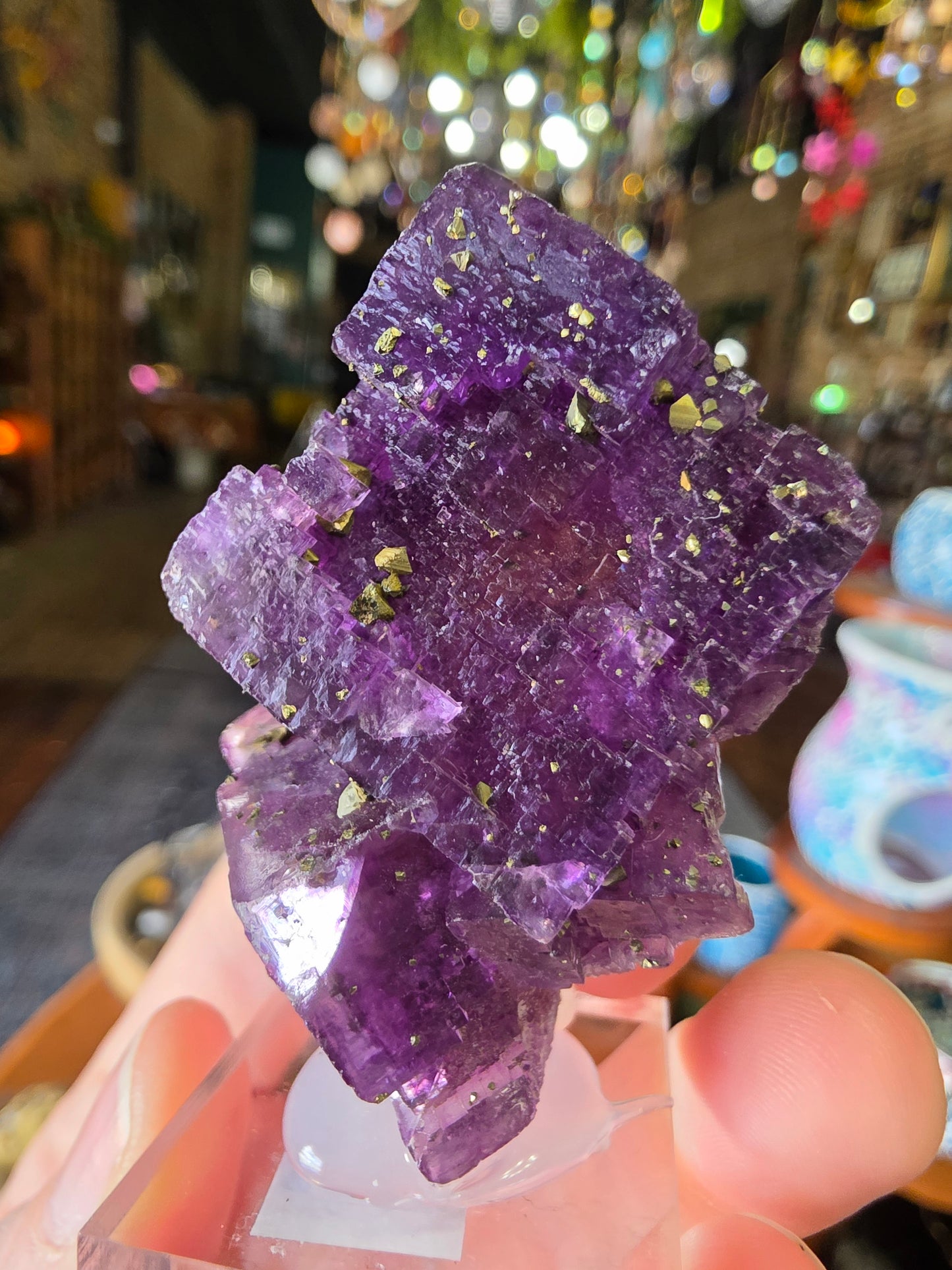 Pyrite on Fluorite