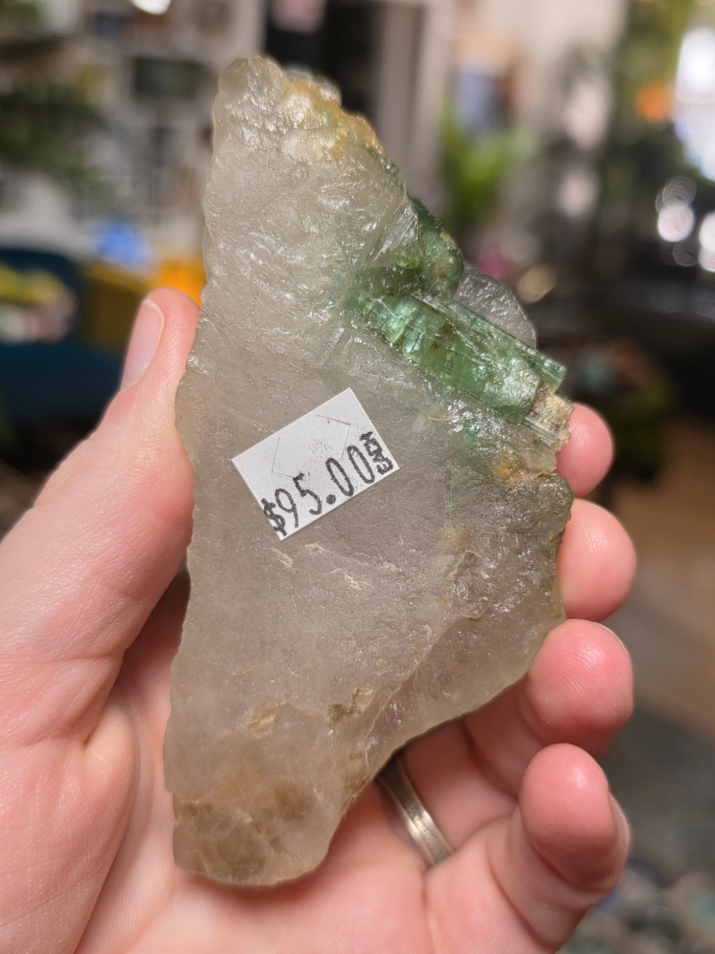 Green Tourmaline on Quartz