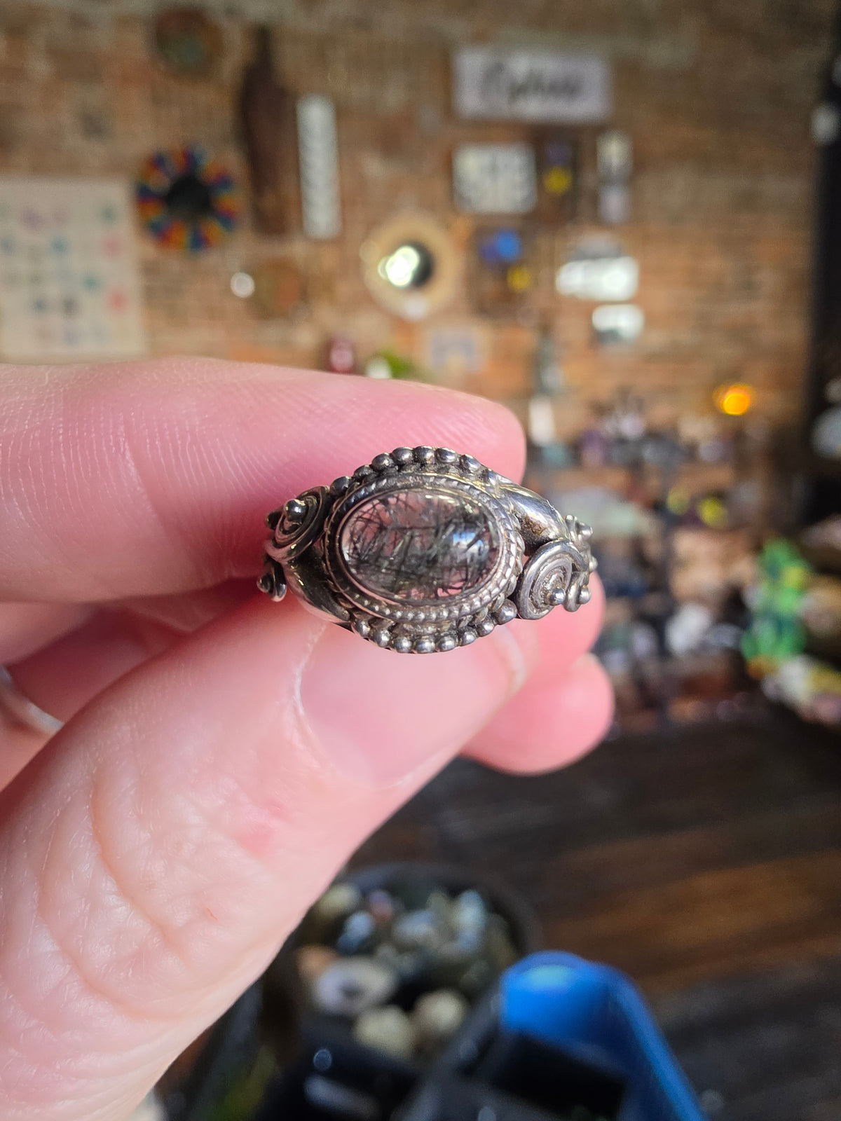 Black Tourmaline in Quartz Ring Size 6