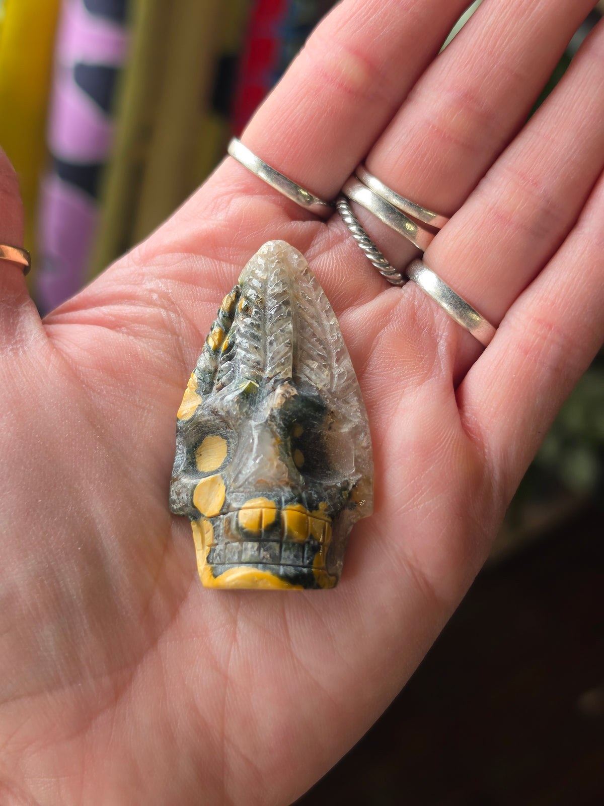 Ocean Jasper Skull Arrowhead Carving Cabochon