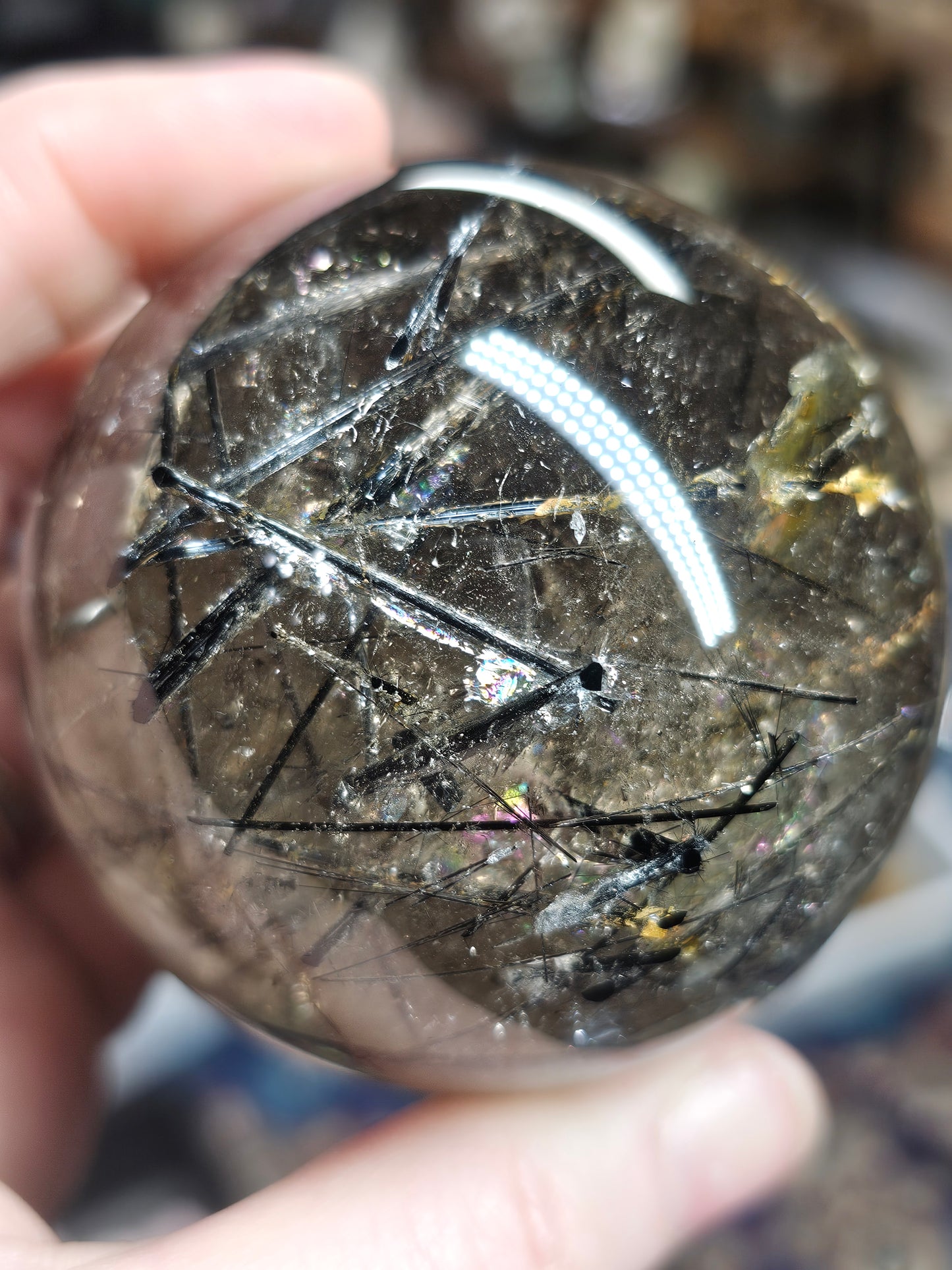 Black Tourmaline in Smoky Quartz Sphere