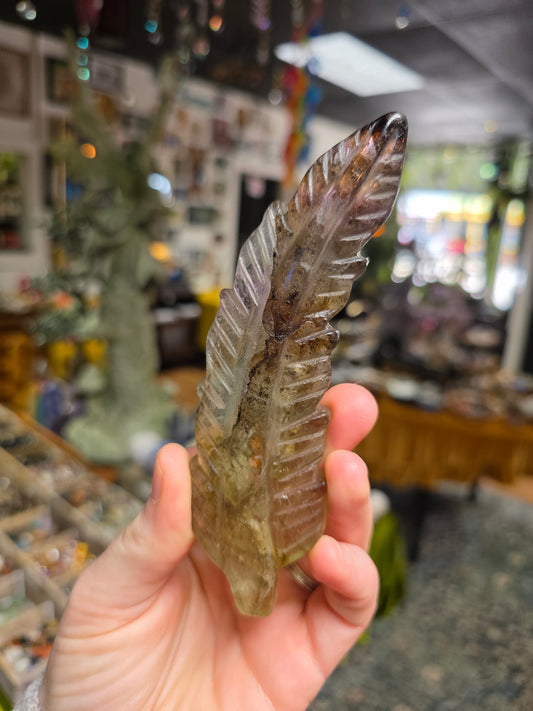 Included Fluorite Feather Carving