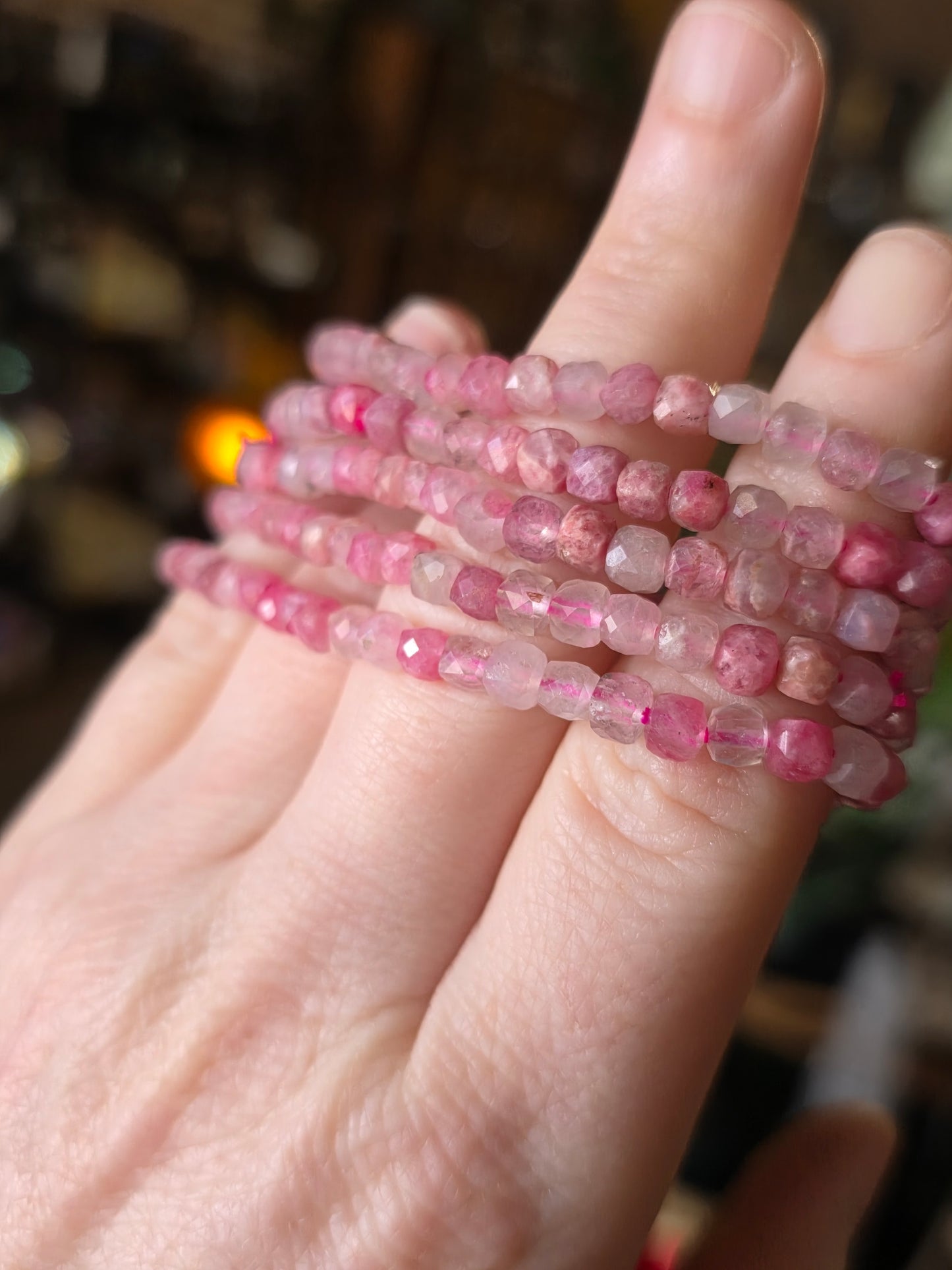 Faceted Rhodonite Bead Bracelet