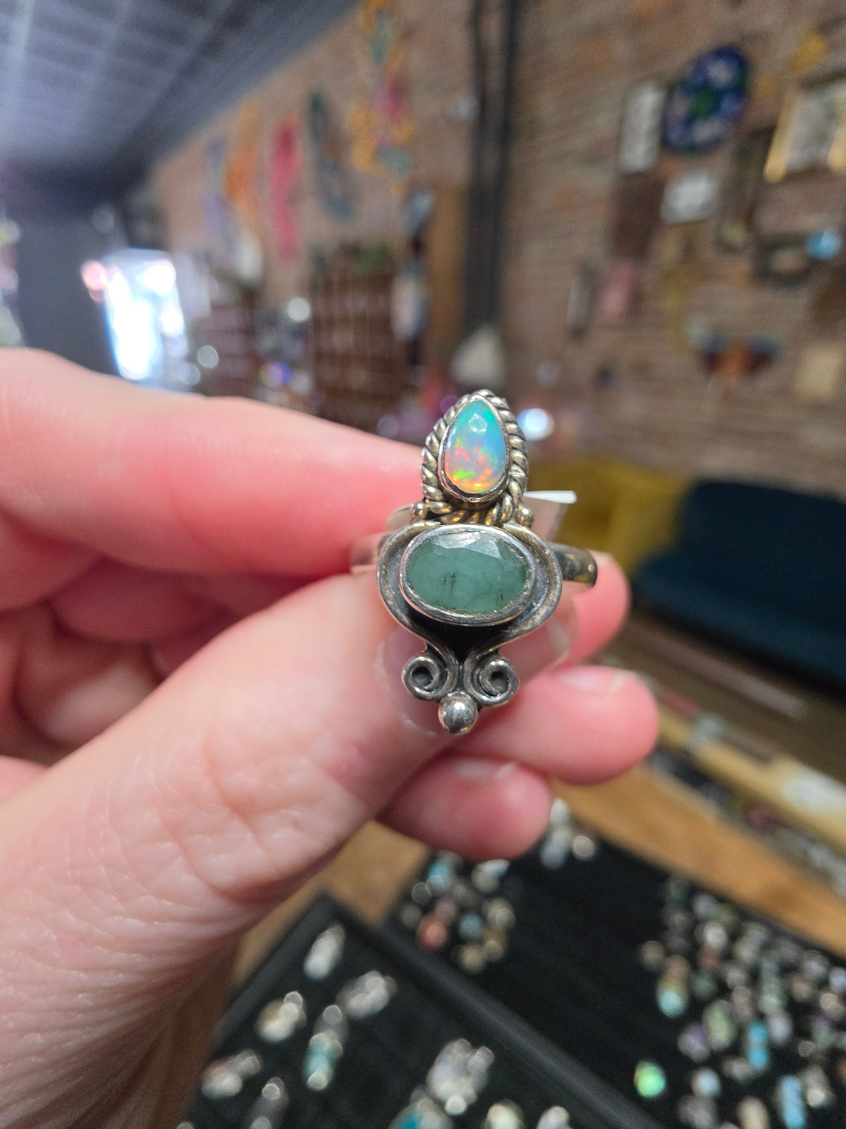 Size 6 Emerald and Ethiopian Opal Ring