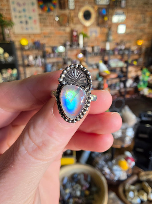 Size 6 Rainbow Moonstone Ring