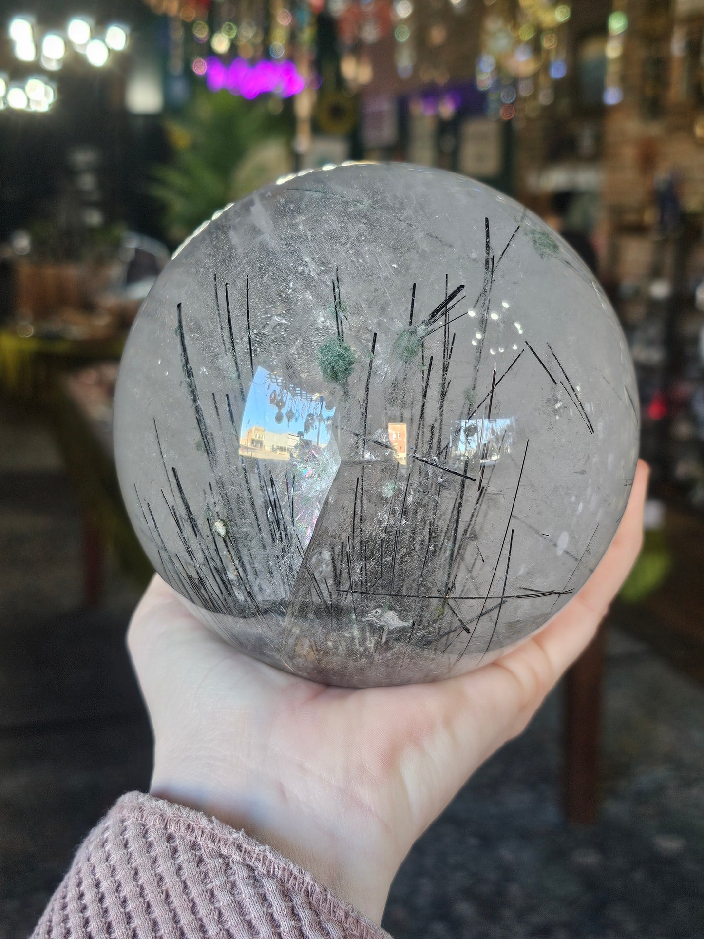 XL Chlorite and Tourmaline in Quartz Sphere