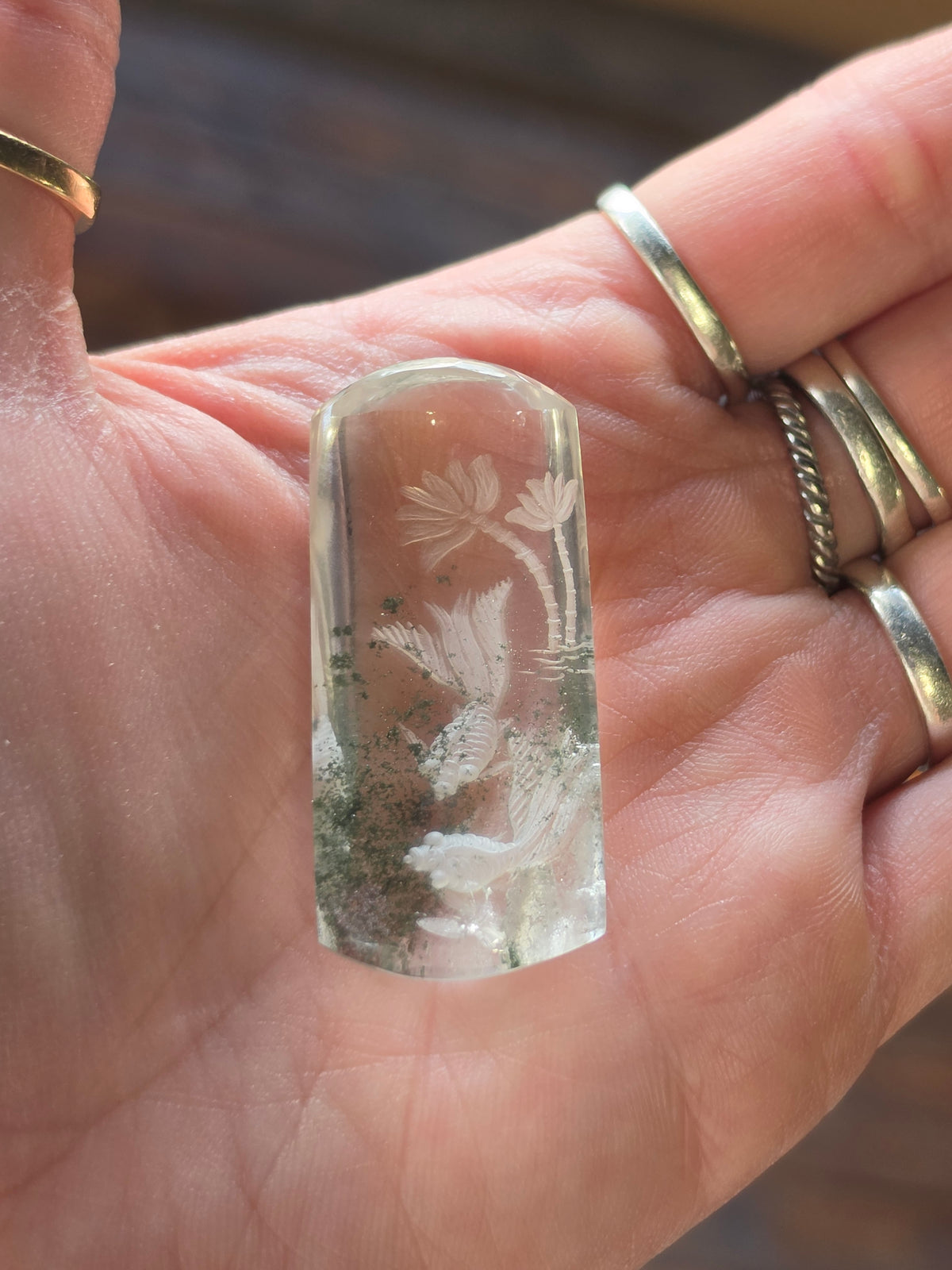 Koi Fish Lazer Engraved Garden Quartz