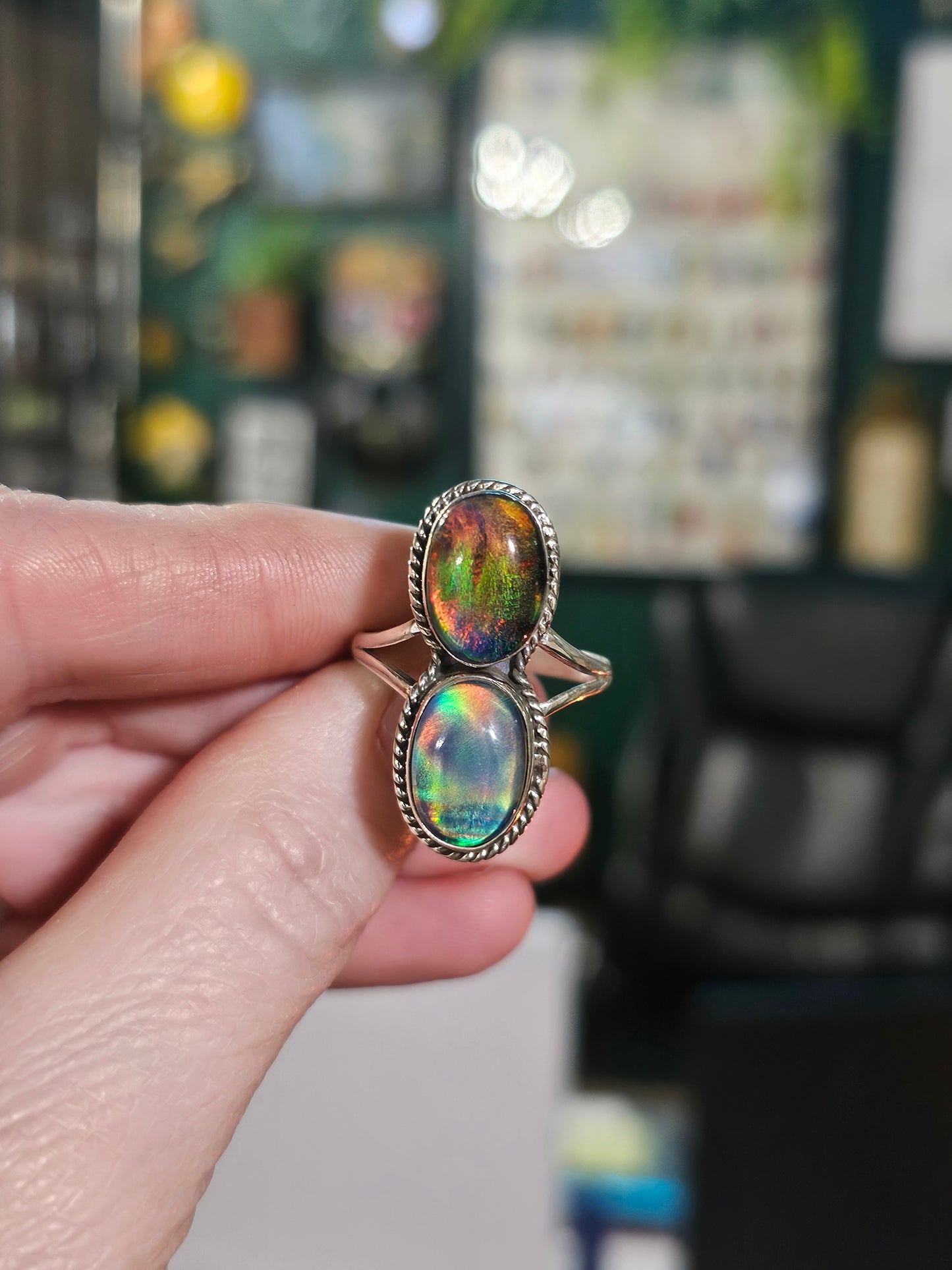 Size 10.5 Lab created Aurora Opal Ring