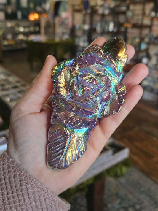 Aura Coated Amethyst Rose Carving