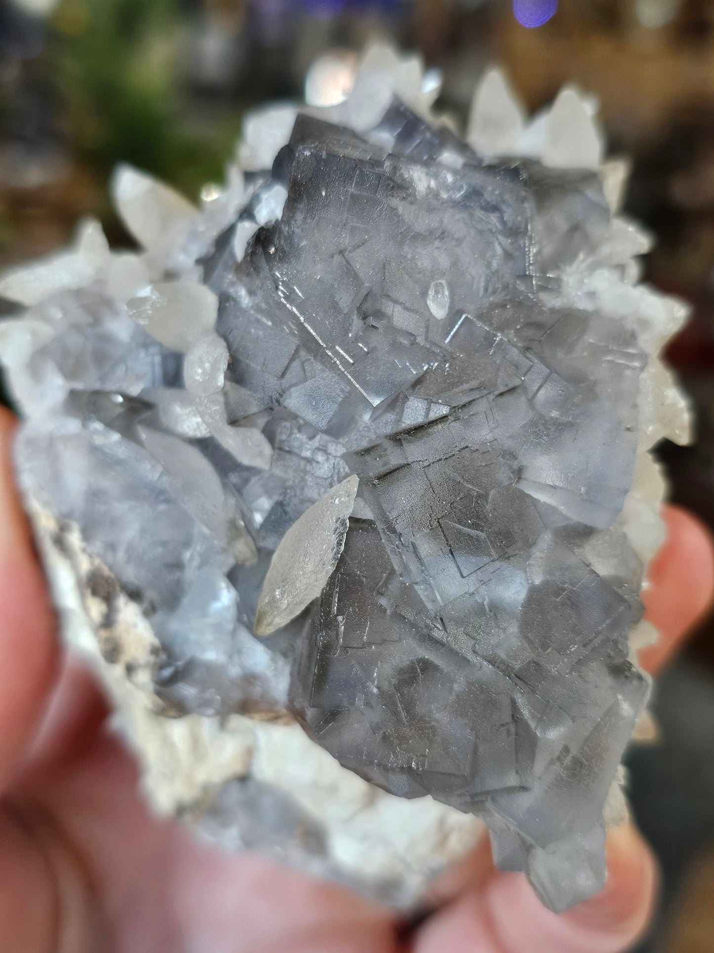 Calcite on Fluorite