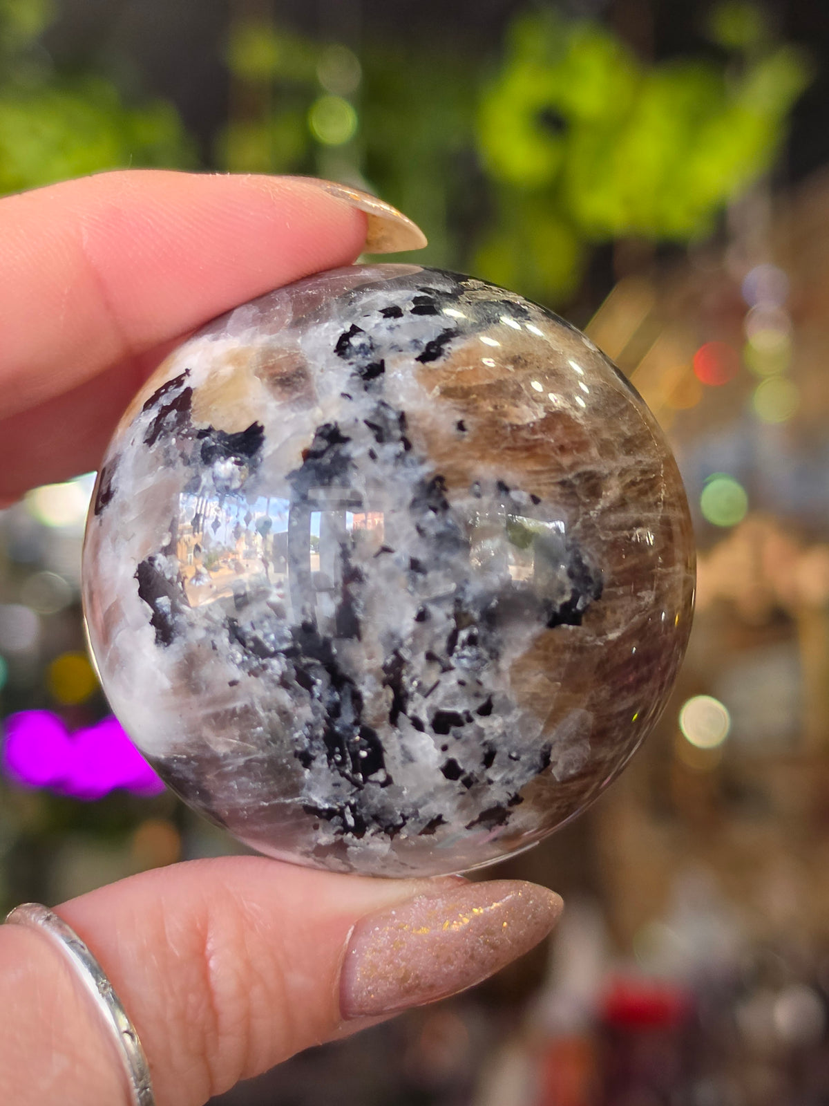 Larvikite and Sunstone Sphere