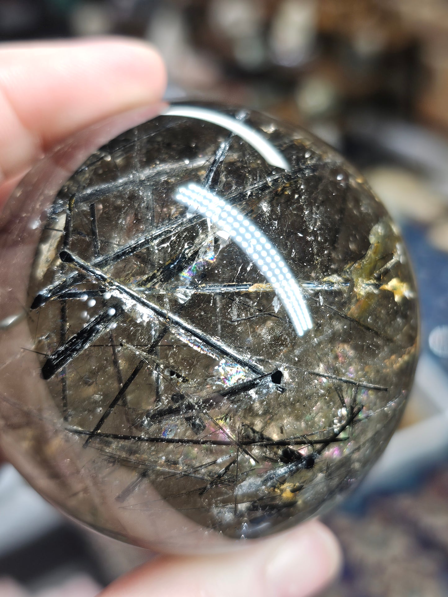 Black Tourmaline in Smoky Quartz Sphere