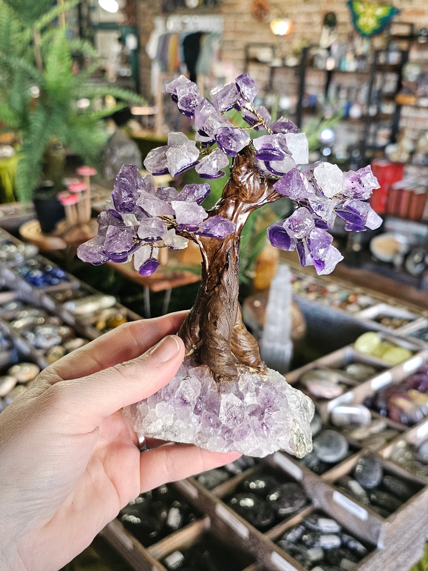 Amethyst Chip Tree on Amethyst Cluster Base