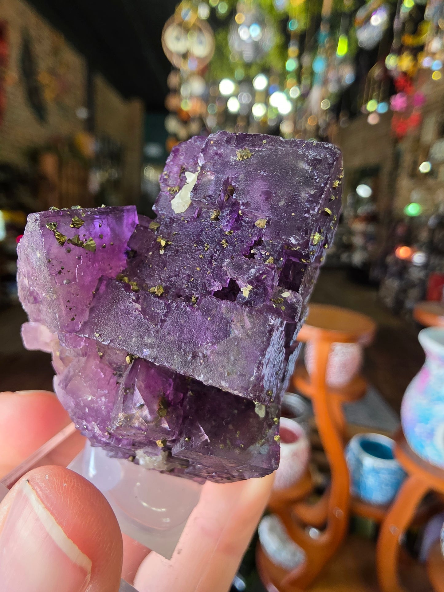 Pyrite on Fluorite