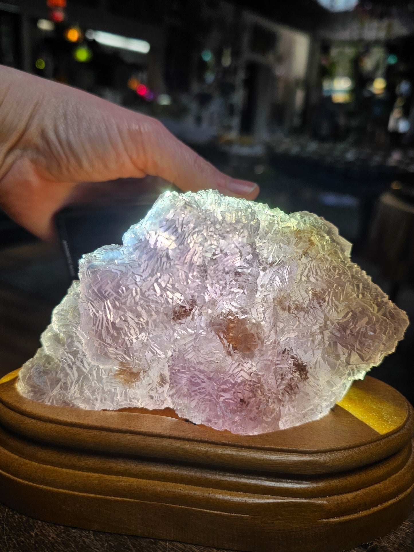 Purple Fluorite on Custom Wood base