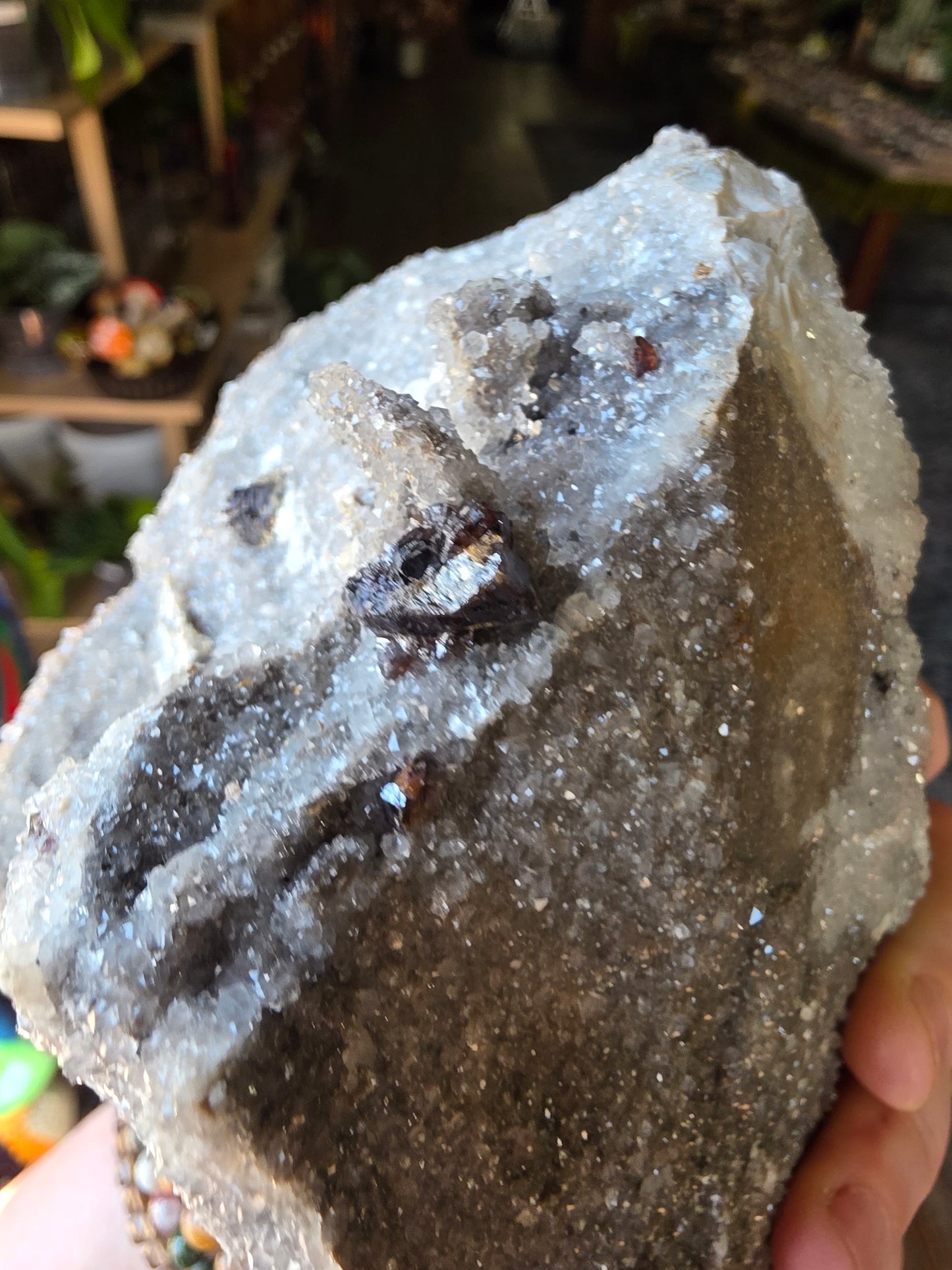 Calcite and Sphalerite on Druzy Quartz