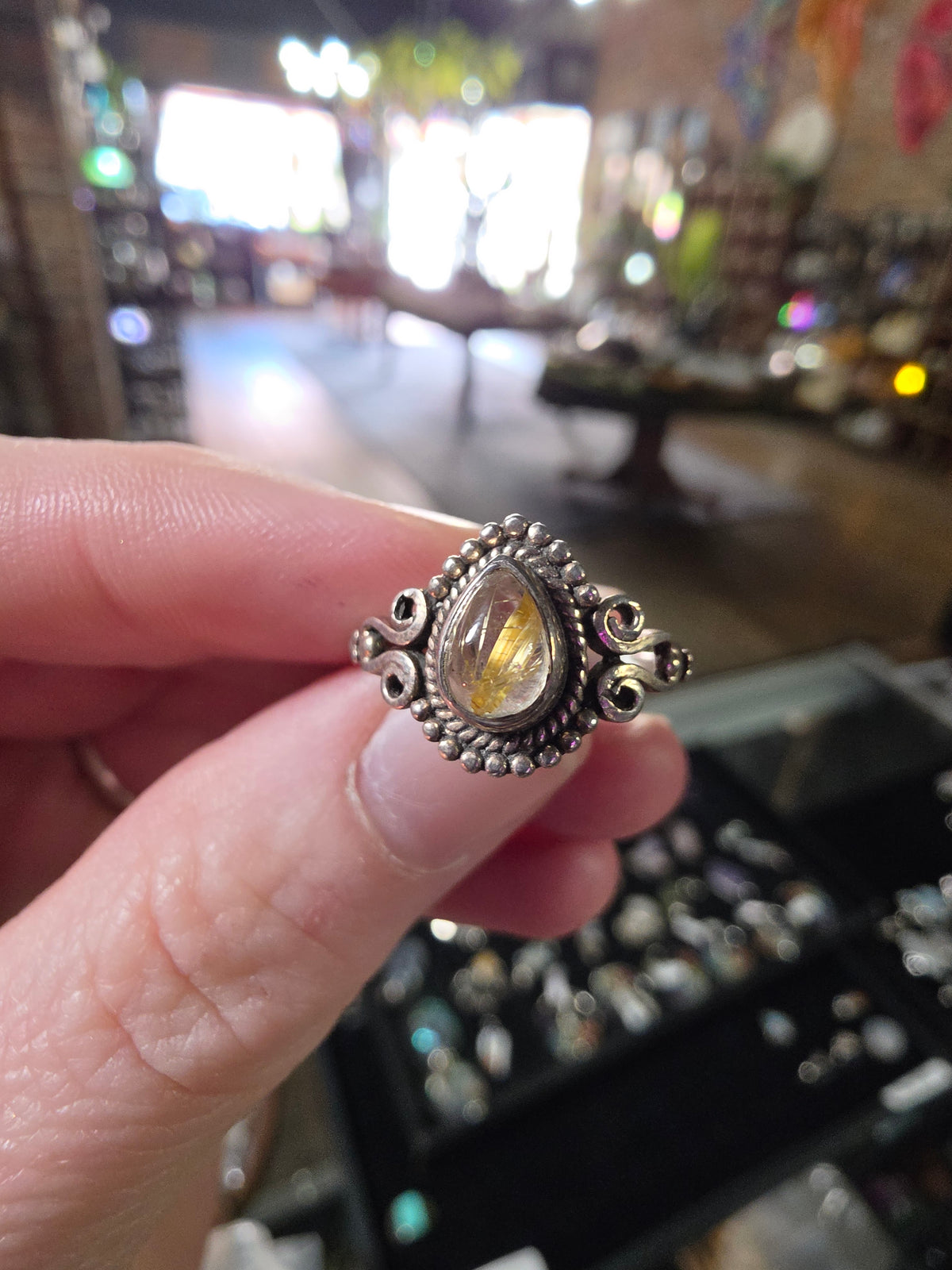 Size 7.5 Golden Rutile Quartz Ring