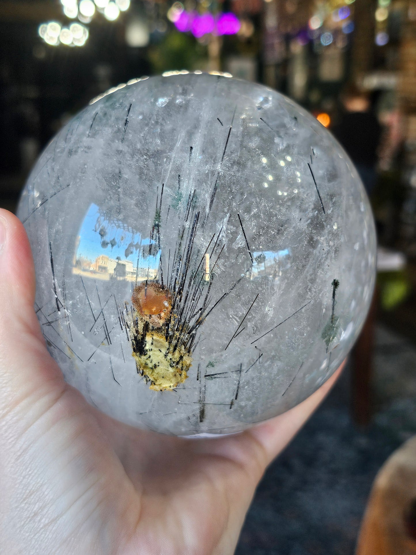 XL Chlorite and Tourmaline in Quartz Sphere