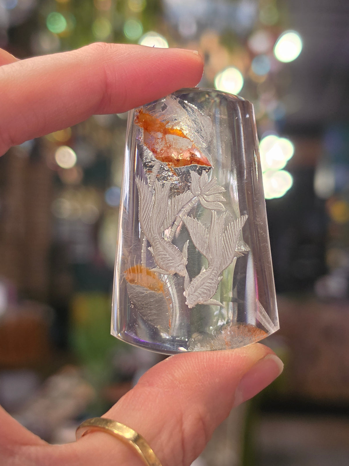 Koi Fish Lazer Engraved Iron Included Quartz