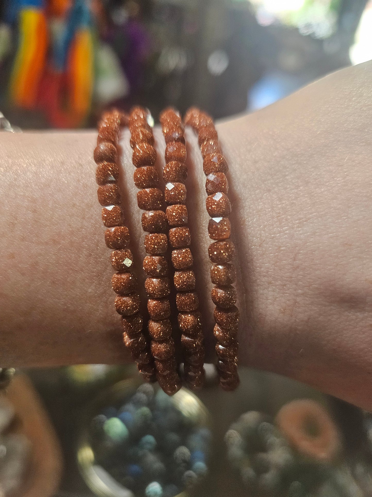 Goldstone Faceted Stretch Bracelet