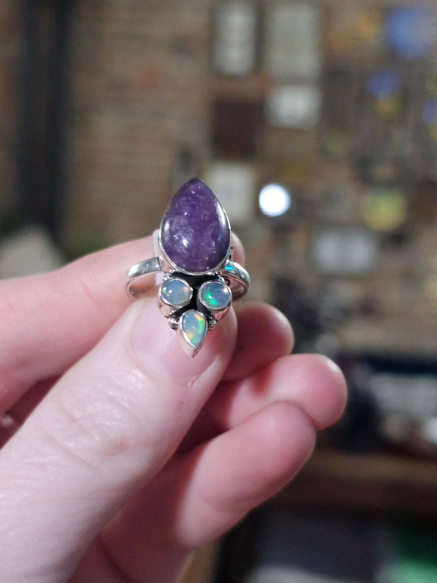 Size 7 Lepidolite & Ethiopian Opal Ring