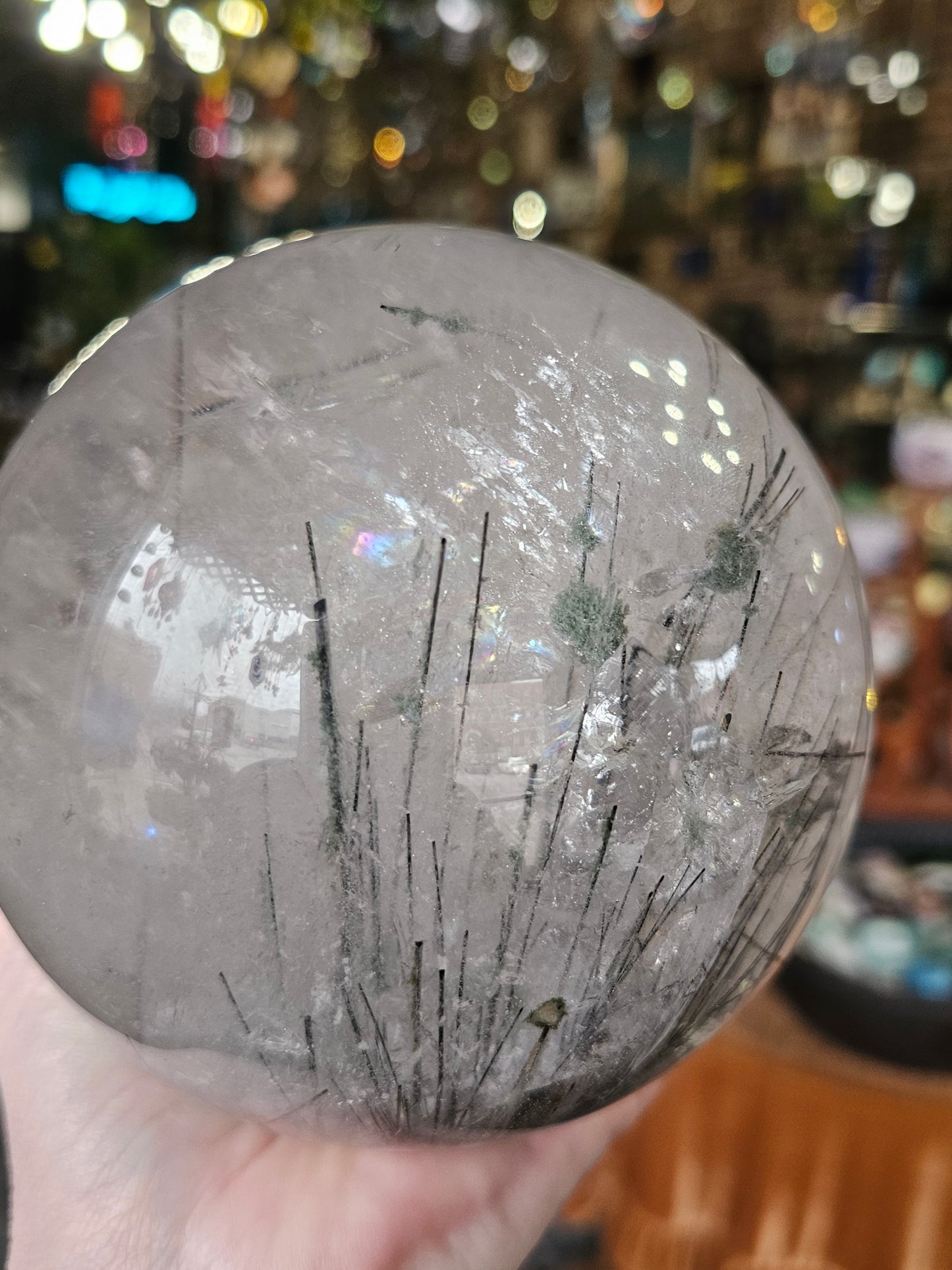 XL Chlorite on Black Tourmaline in Quartz Sphere
