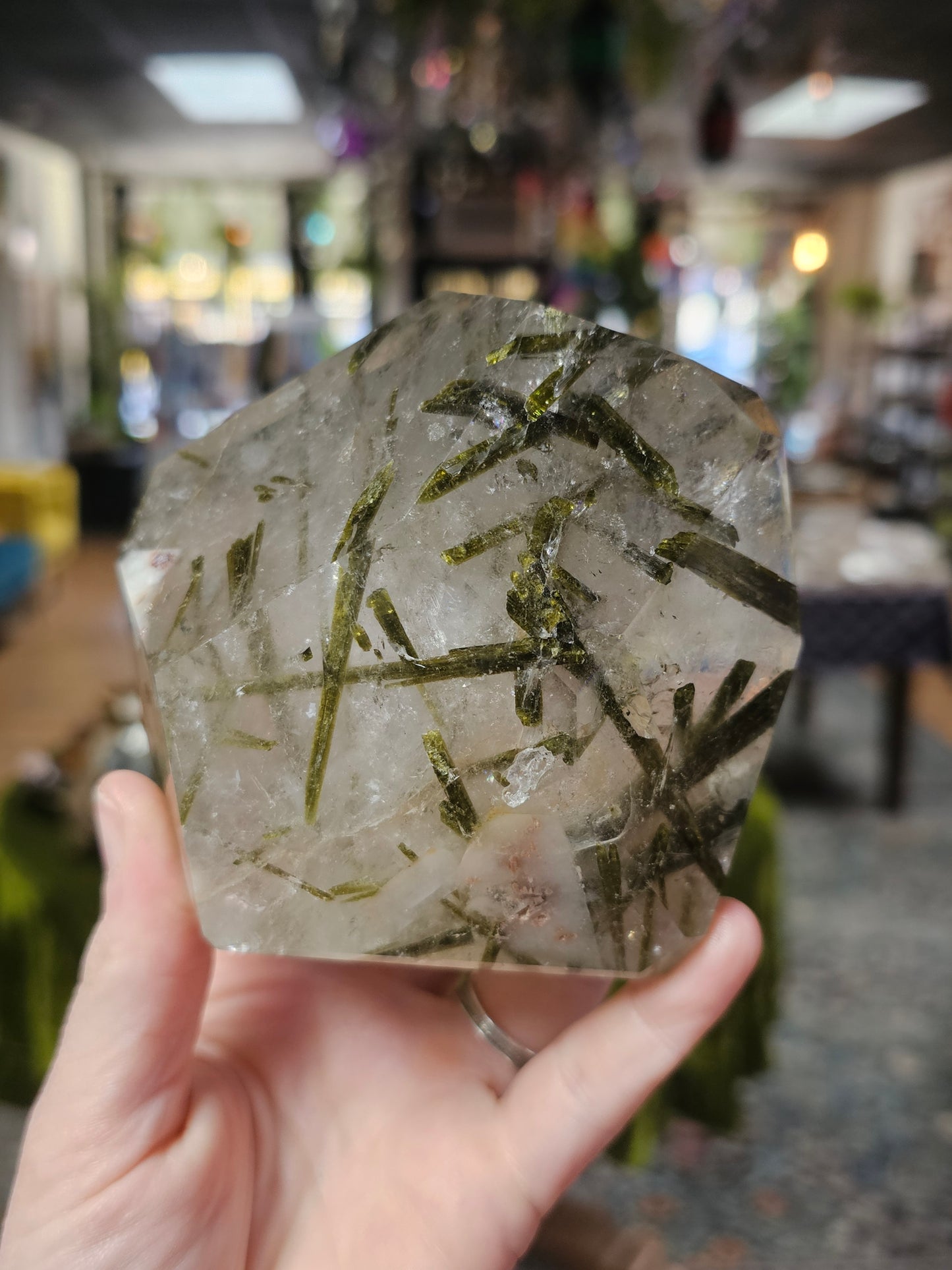 Green Tourmaline In Quartz Freeform