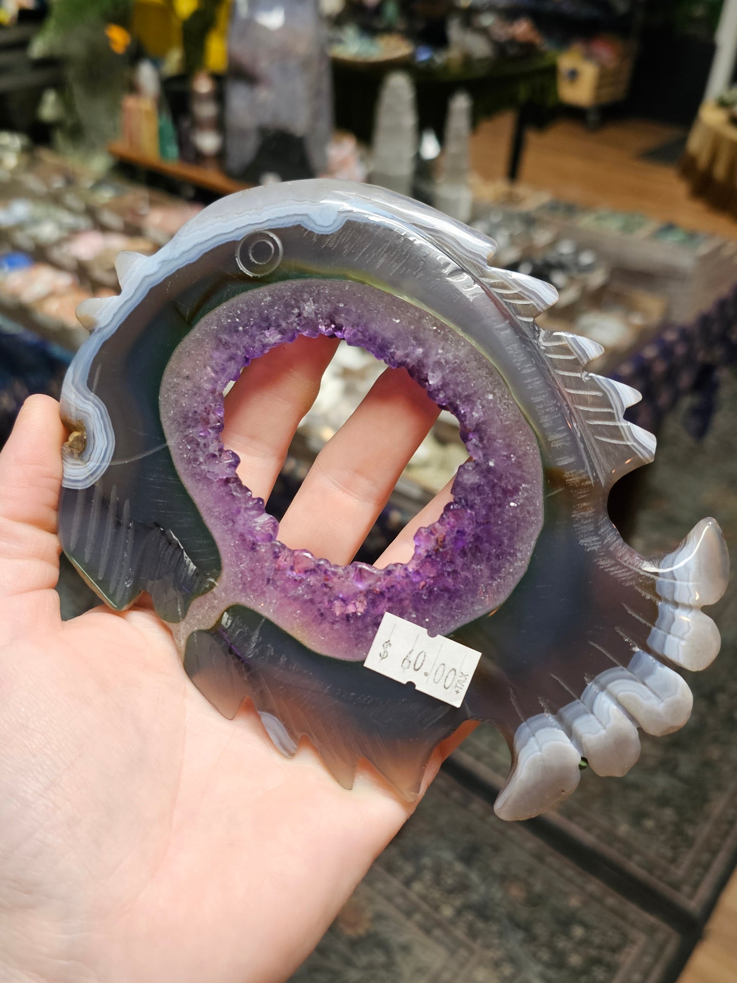 Amethyst Druzy Agate Fish Carving