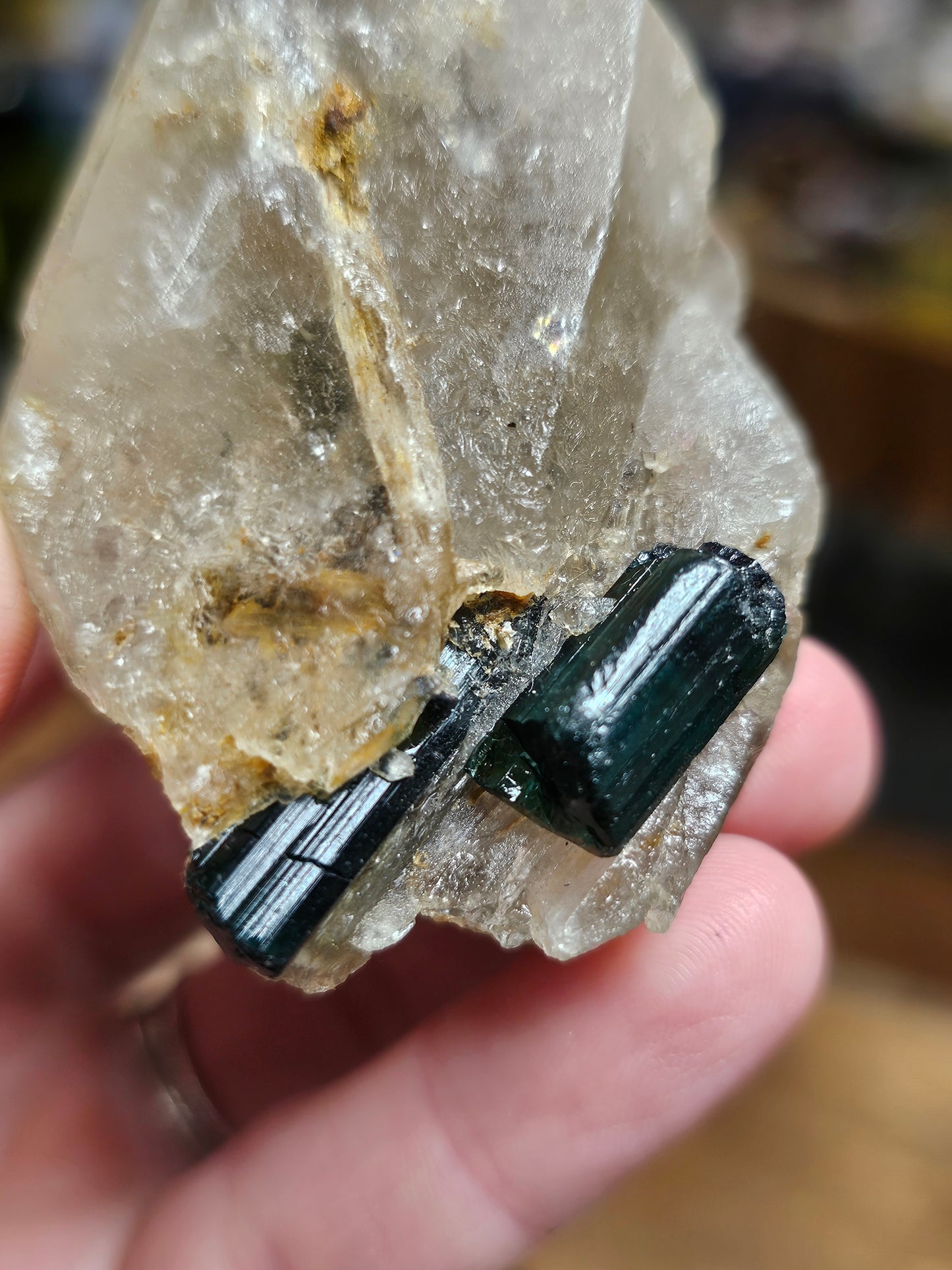 Indicolite on Smoky Quartz