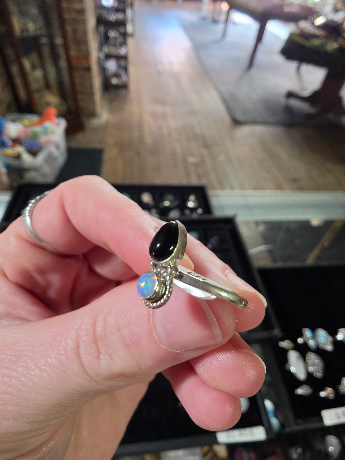 Opal and Black Onyx Size 7