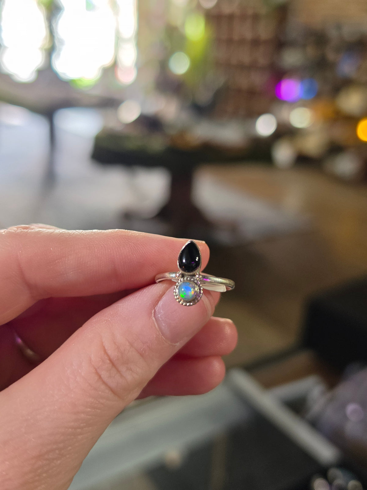 Opal and Black Onyx Size 7