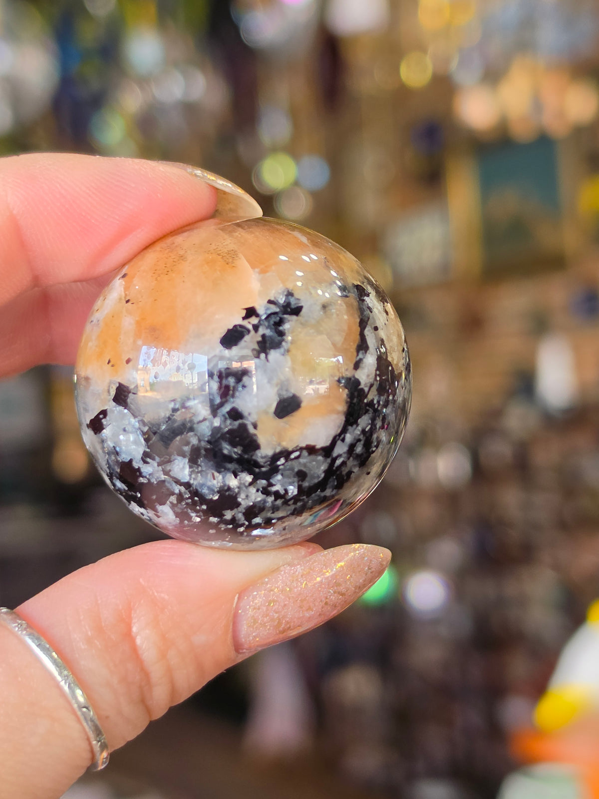 Larvikite and Sunstone Sphere