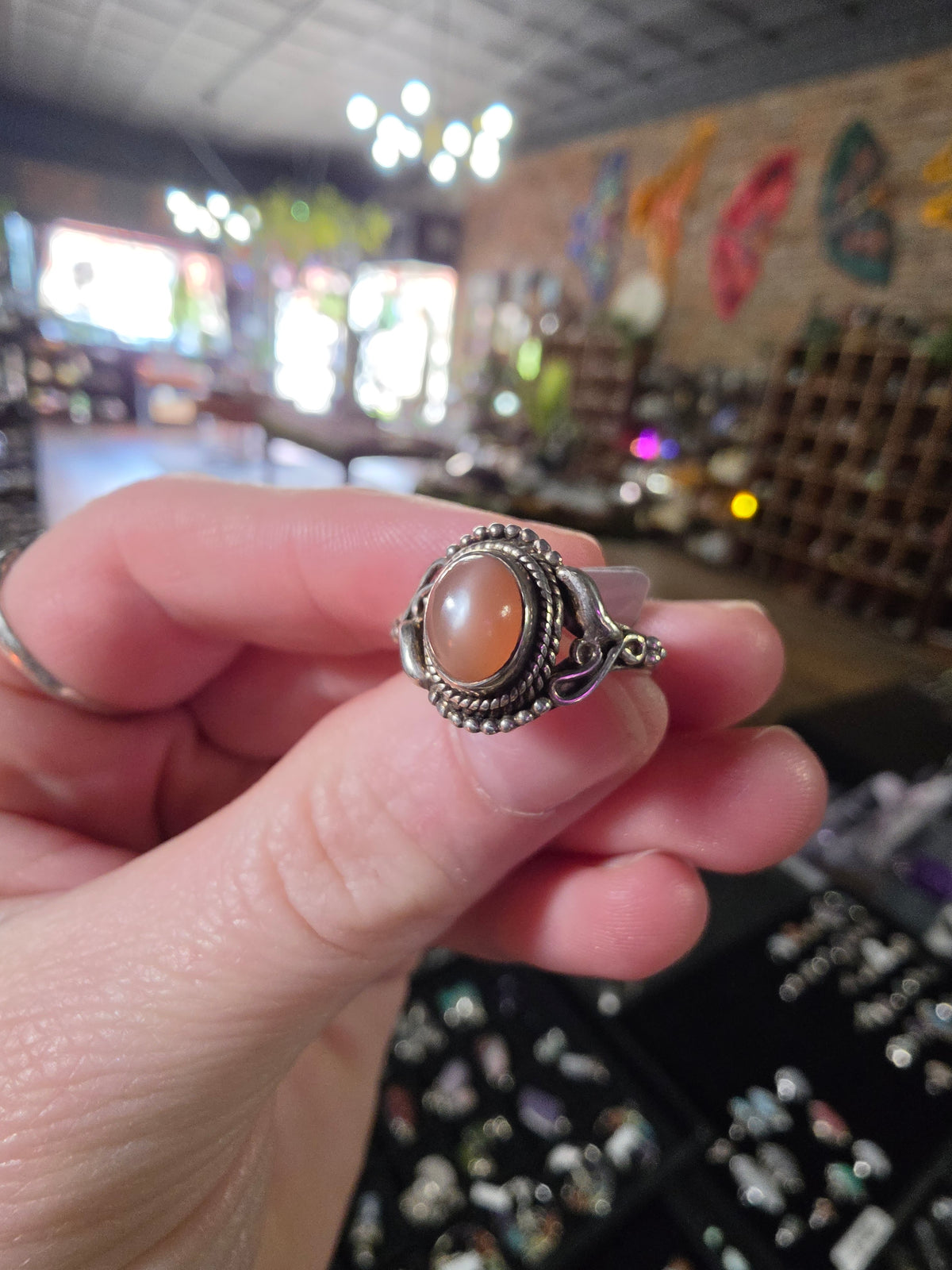 Peach Moonstone Ring Size 7