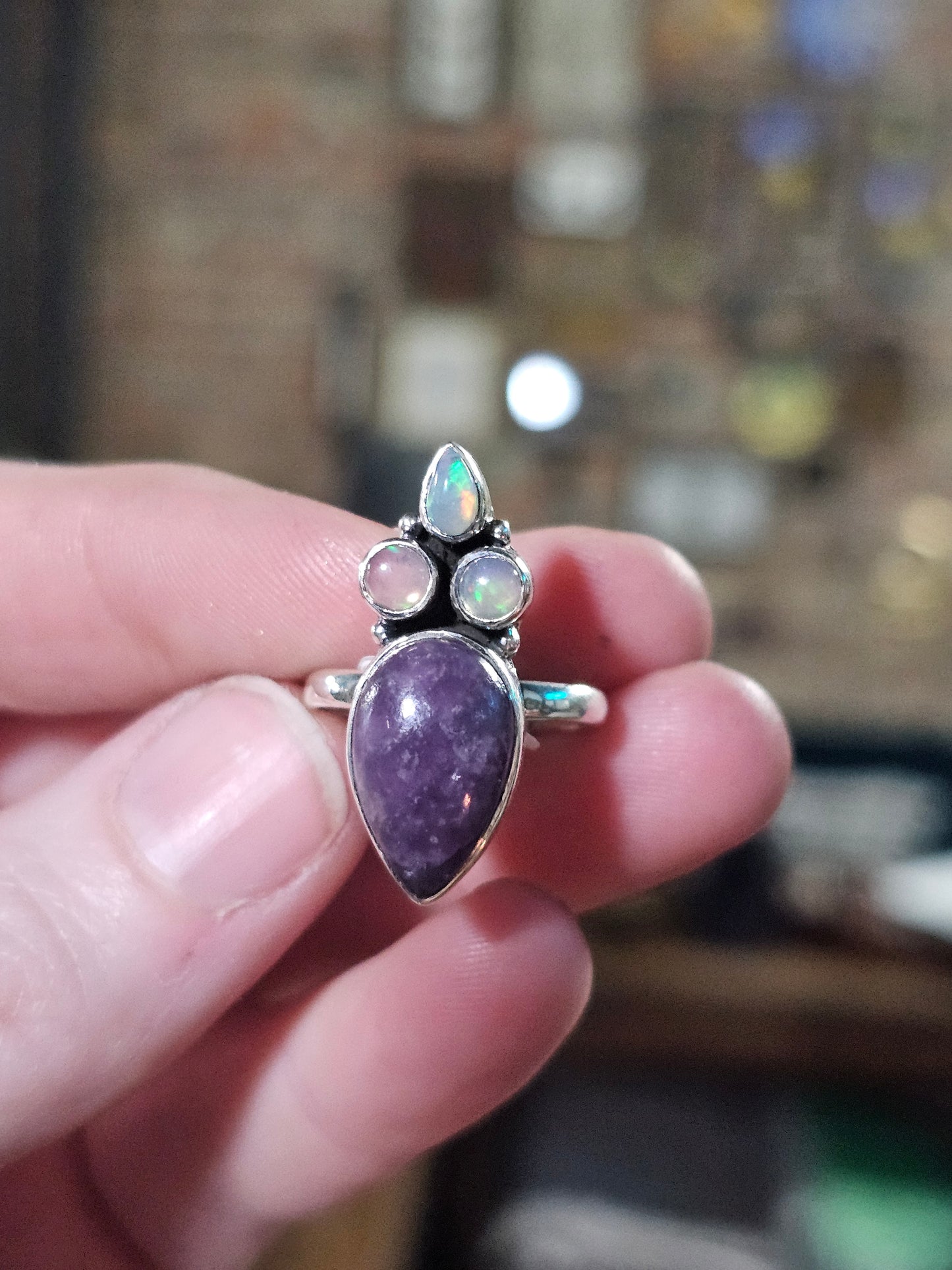 Size 7 Lepidolite & Ethiopian Opal Ring