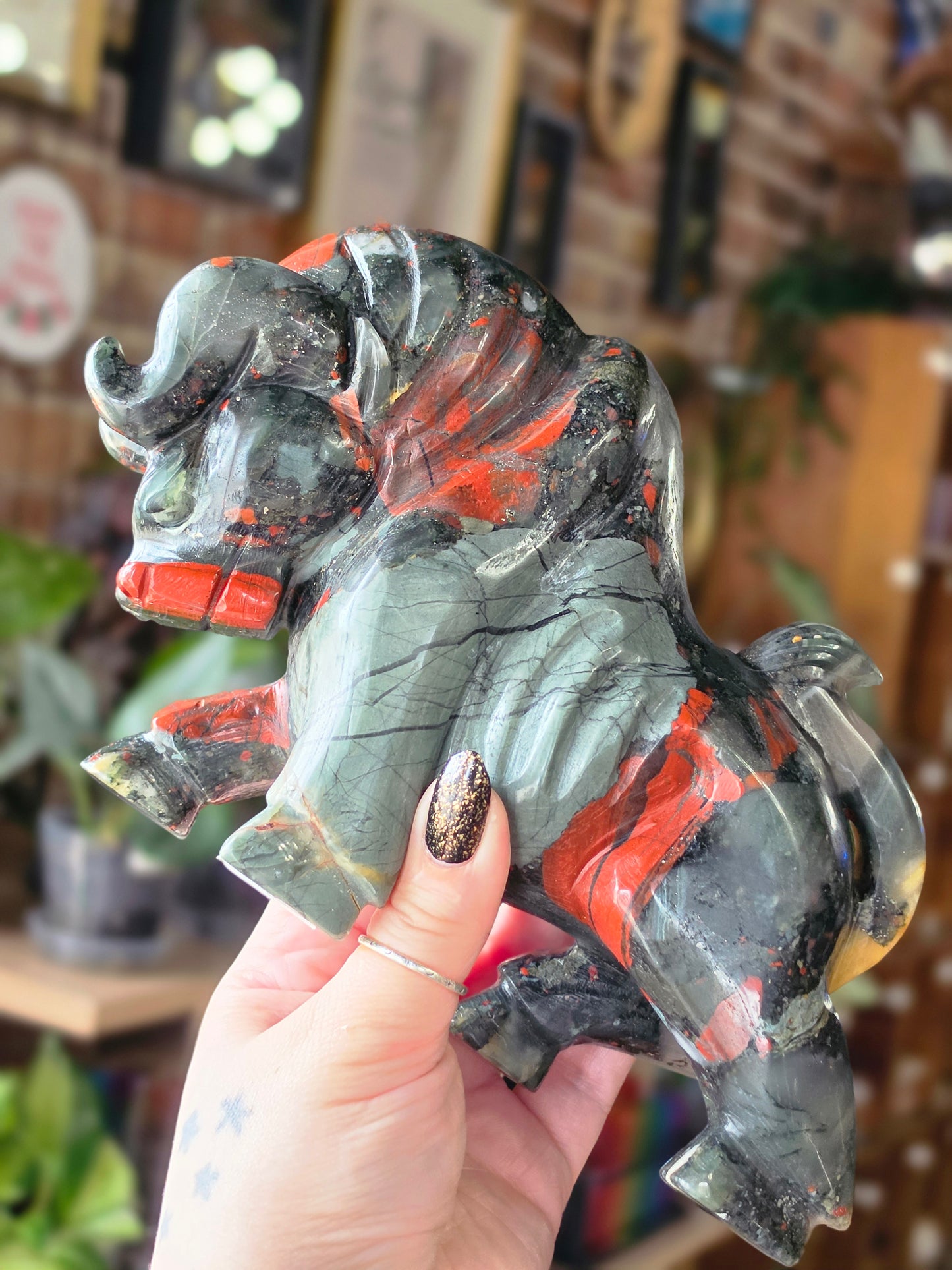 African Bloodstone Bull Carving