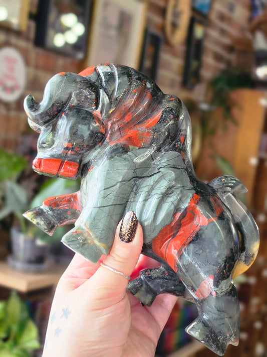 African Bloodstone Bull Carving