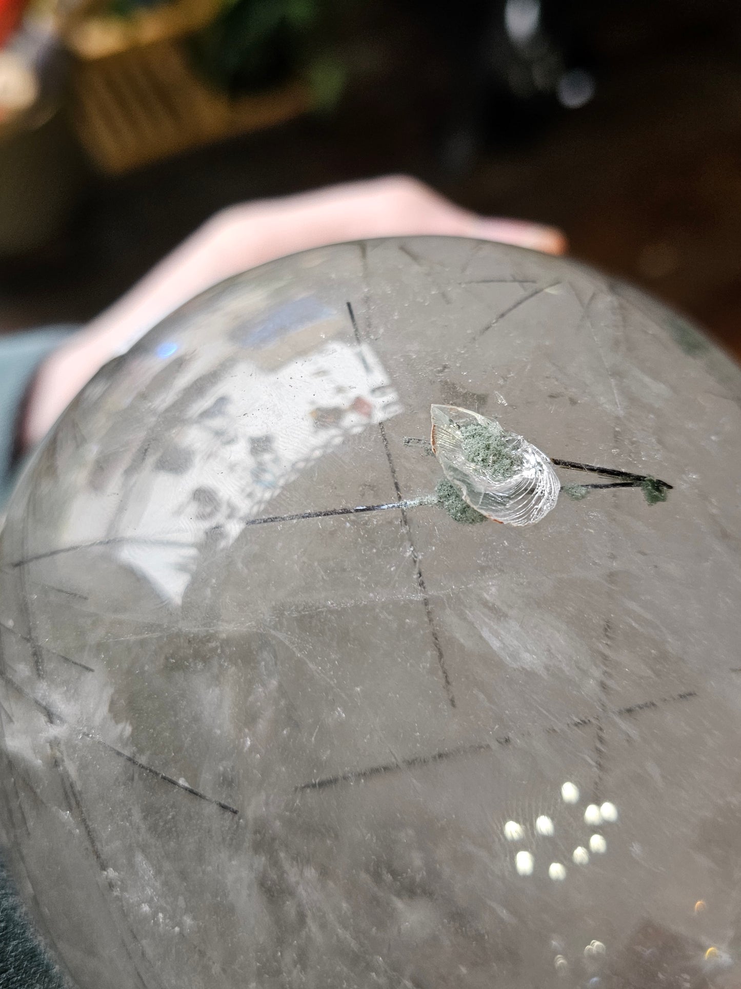 XL Chlorite on Black Tourmaline in Quartz Sphere