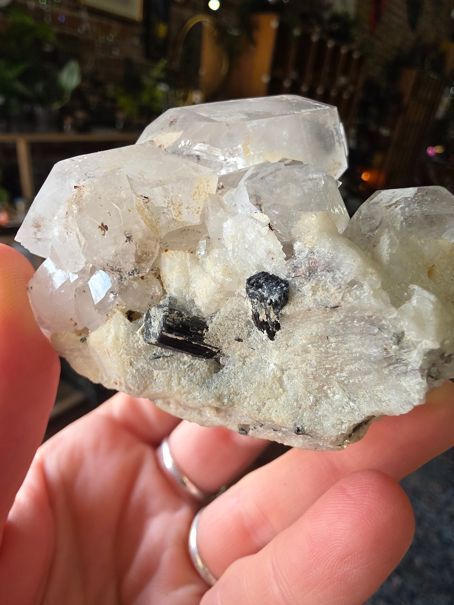 Black Tourmaline and Quartz On Albite