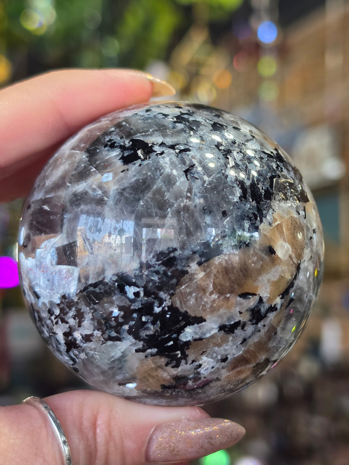 Larvikite and Sunstone Sphere